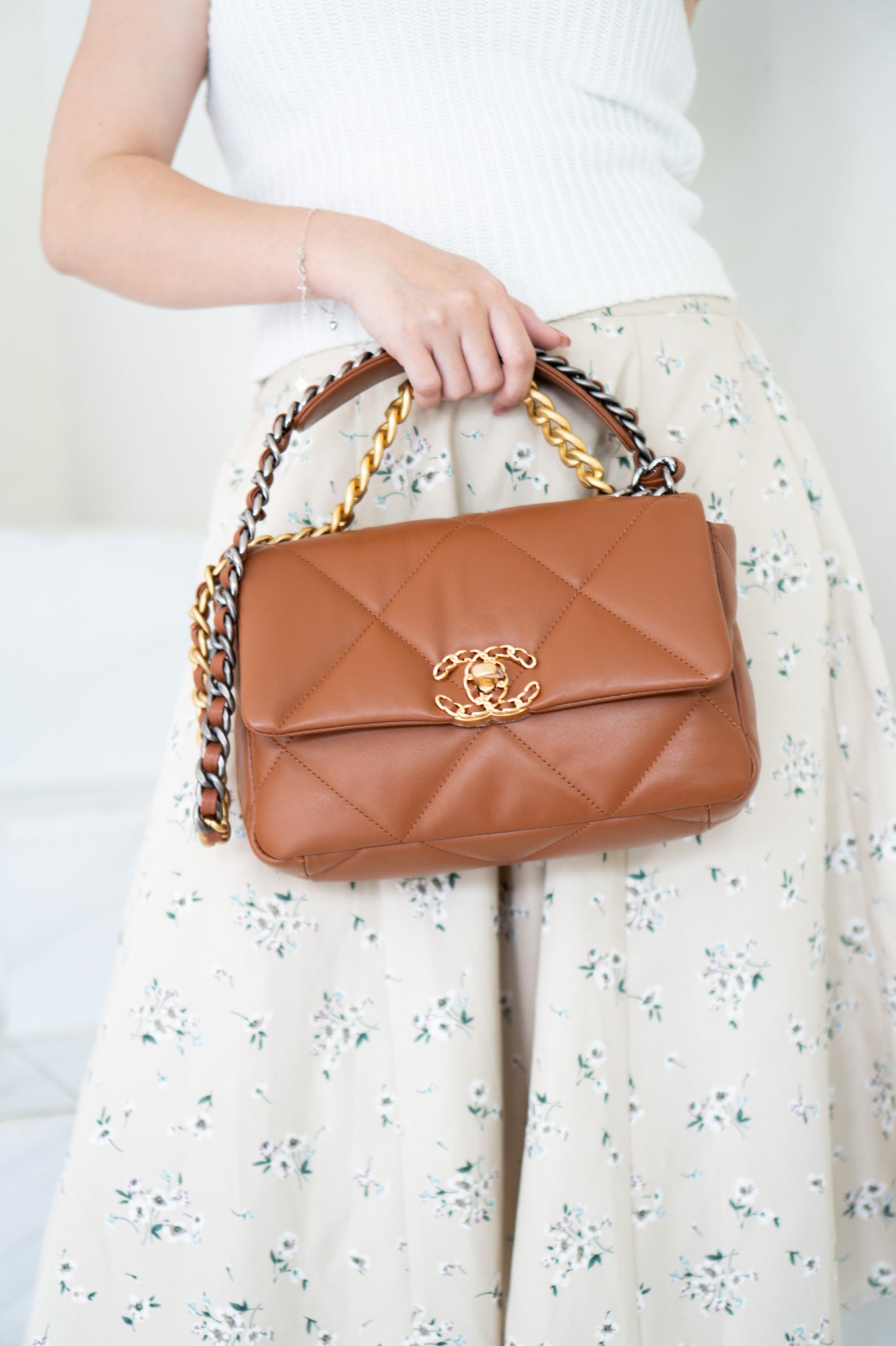 C19 Quilted Chain Flap Bag – Small Caramel Lambskin with Gold Hardware