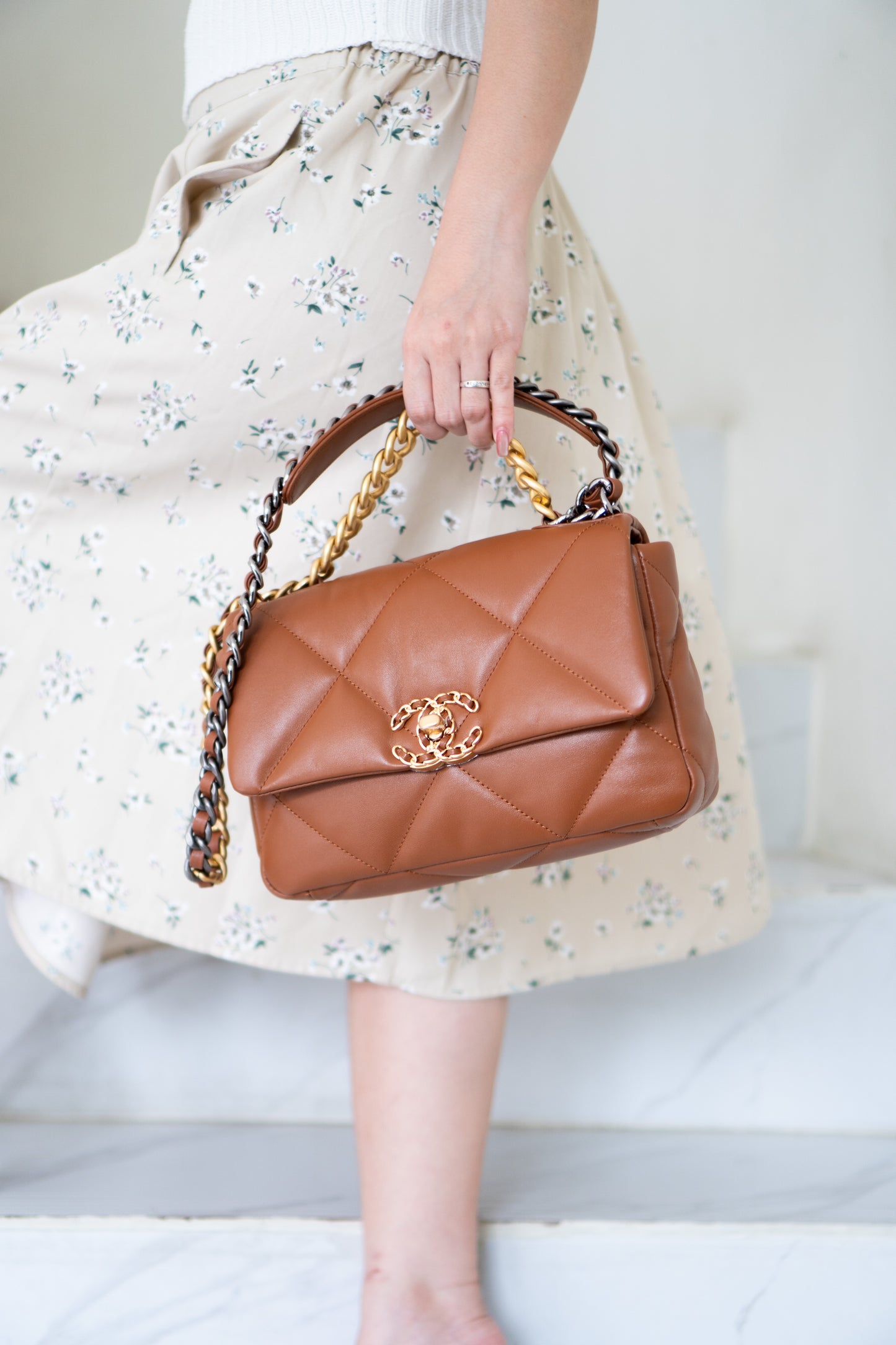 C19 Quilted Chain Flap Bag – Small Caramel Lambskin with Gold Hardware