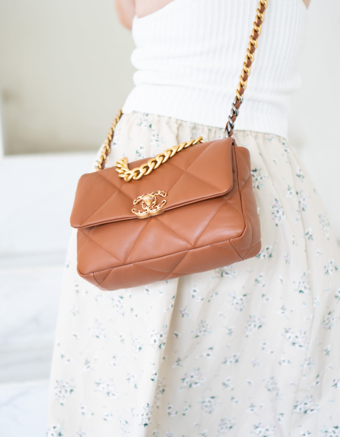 C19 Quilted Chain Flap Bag – Small Caramel Lambskin with Gold Hardware