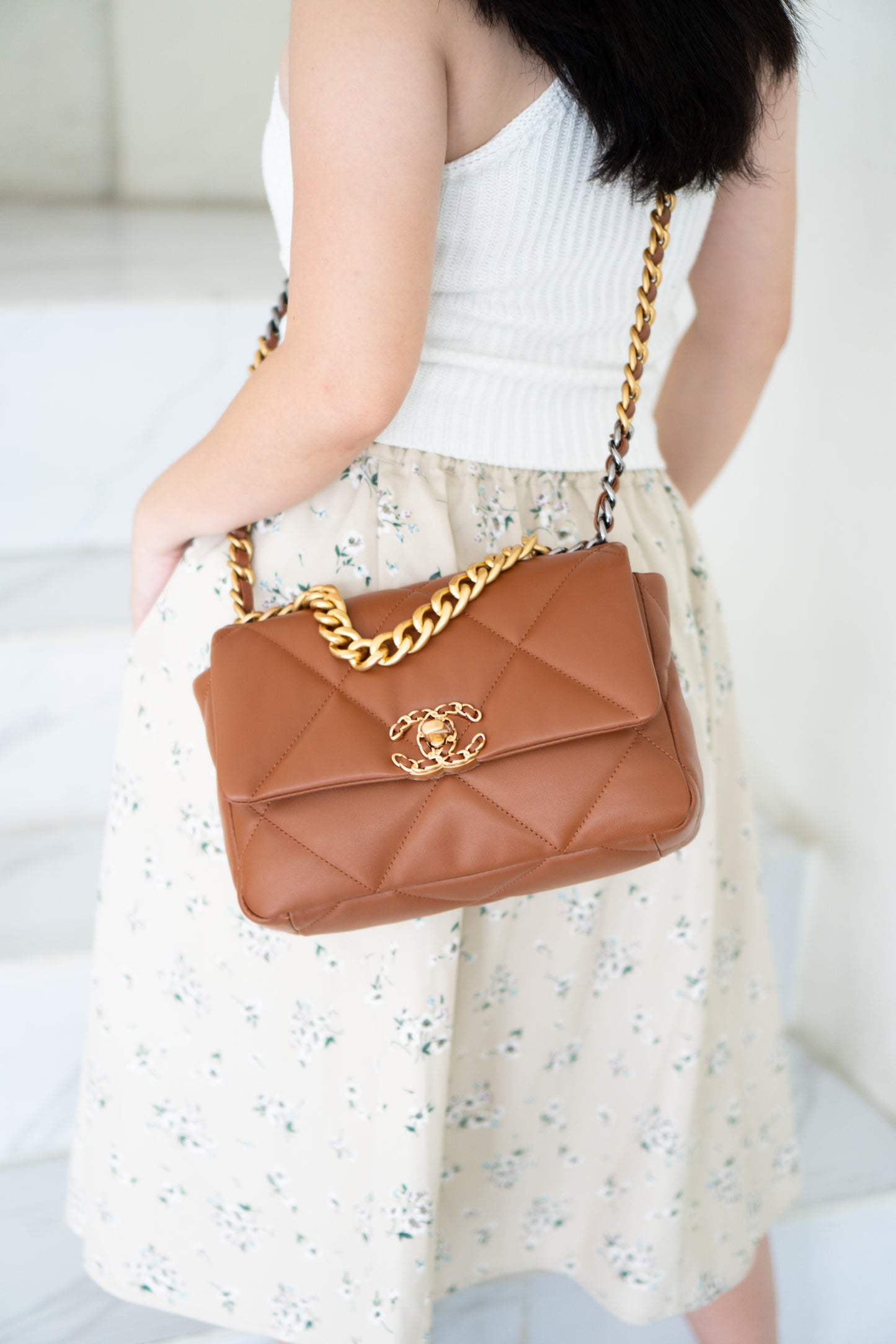 C19 Quilted Chain Flap Bag – Small Caramel Lambskin with Gold Hardware