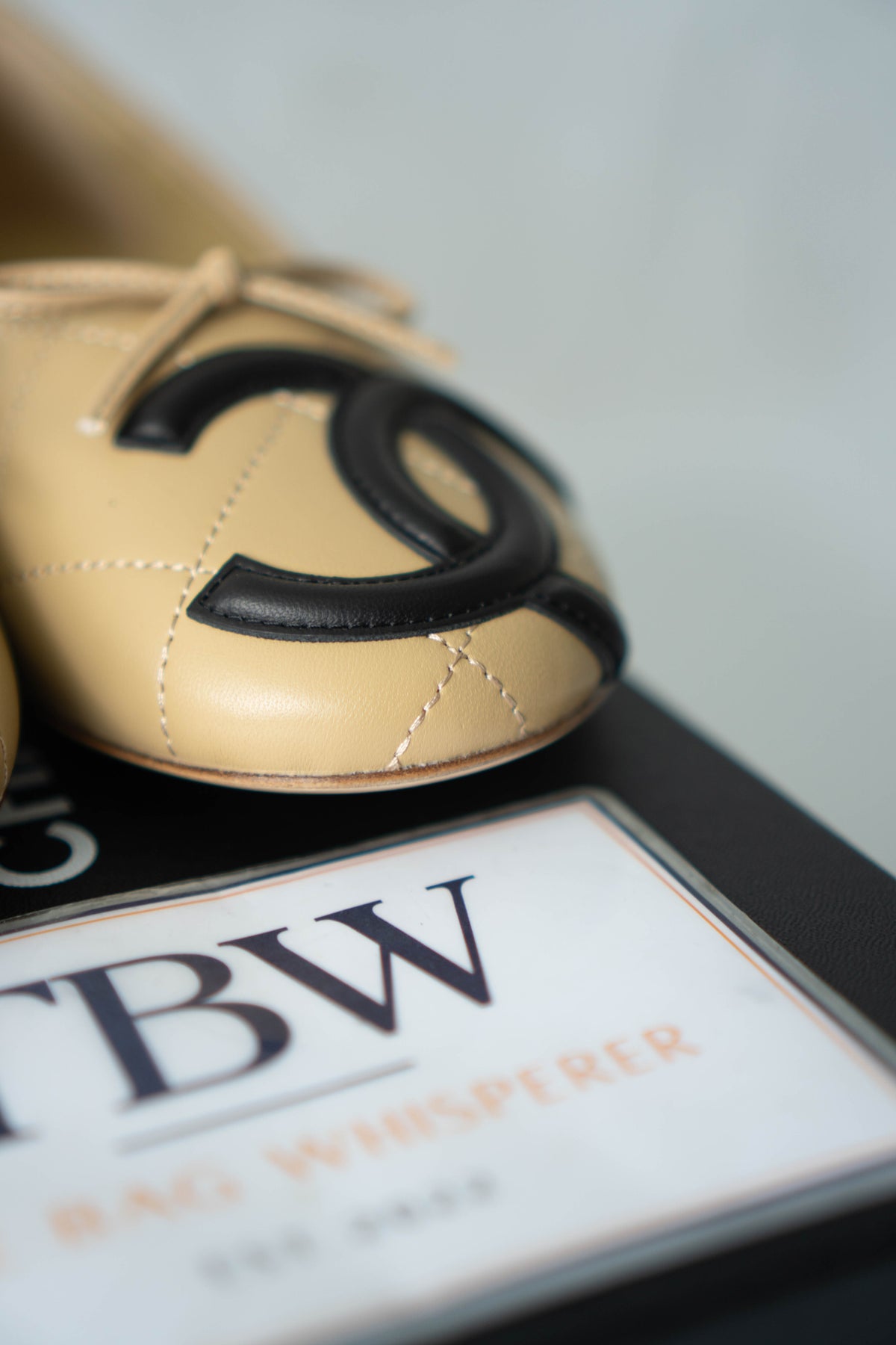 CC Quilted Ballet Flats – Beige & Black Lambskin