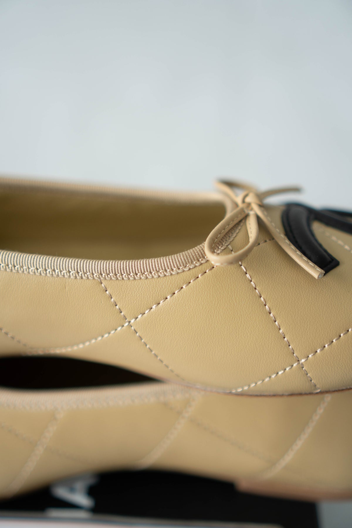 CC Quilted Ballet Flats – Beige & Black Lambskin