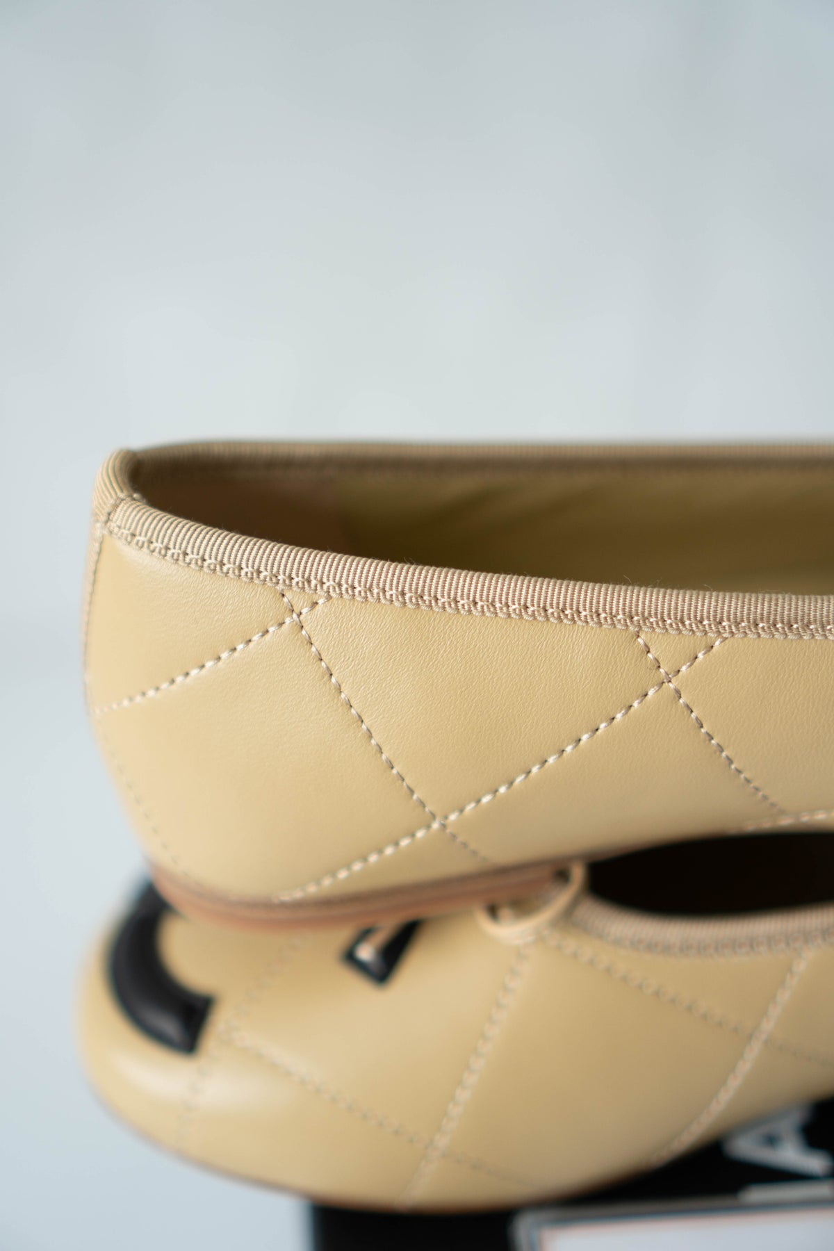 CC Quilted Ballet Flats – Beige & Black Lambskin