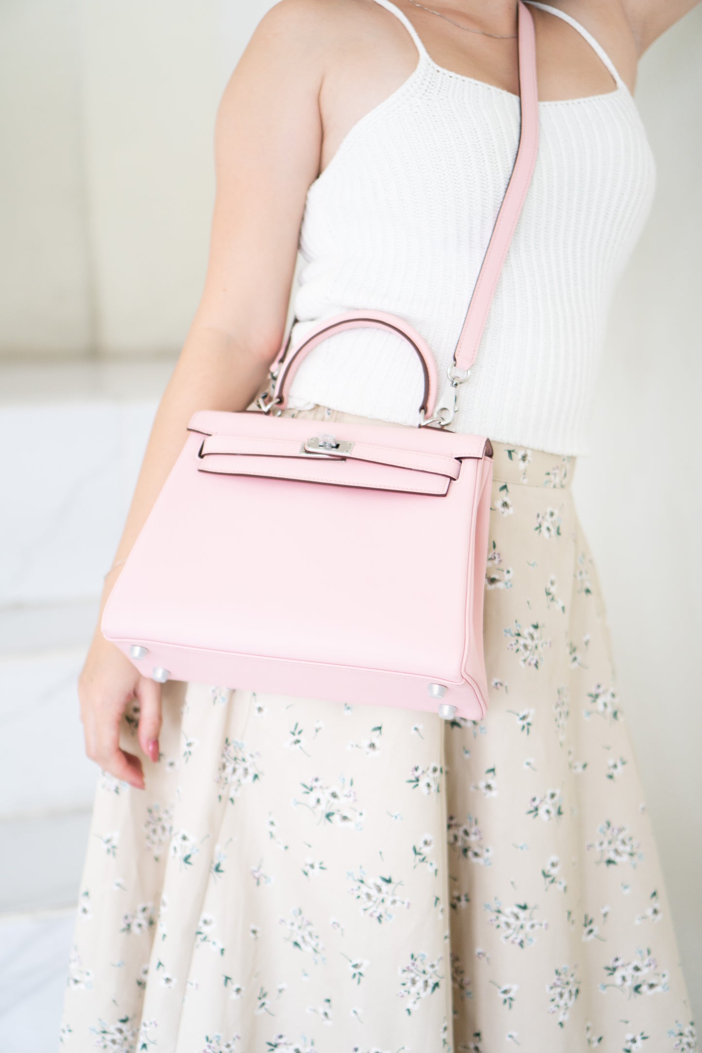 KL 25 Top Handle Bag – Rose Sakura Swift with Palladium Hardware