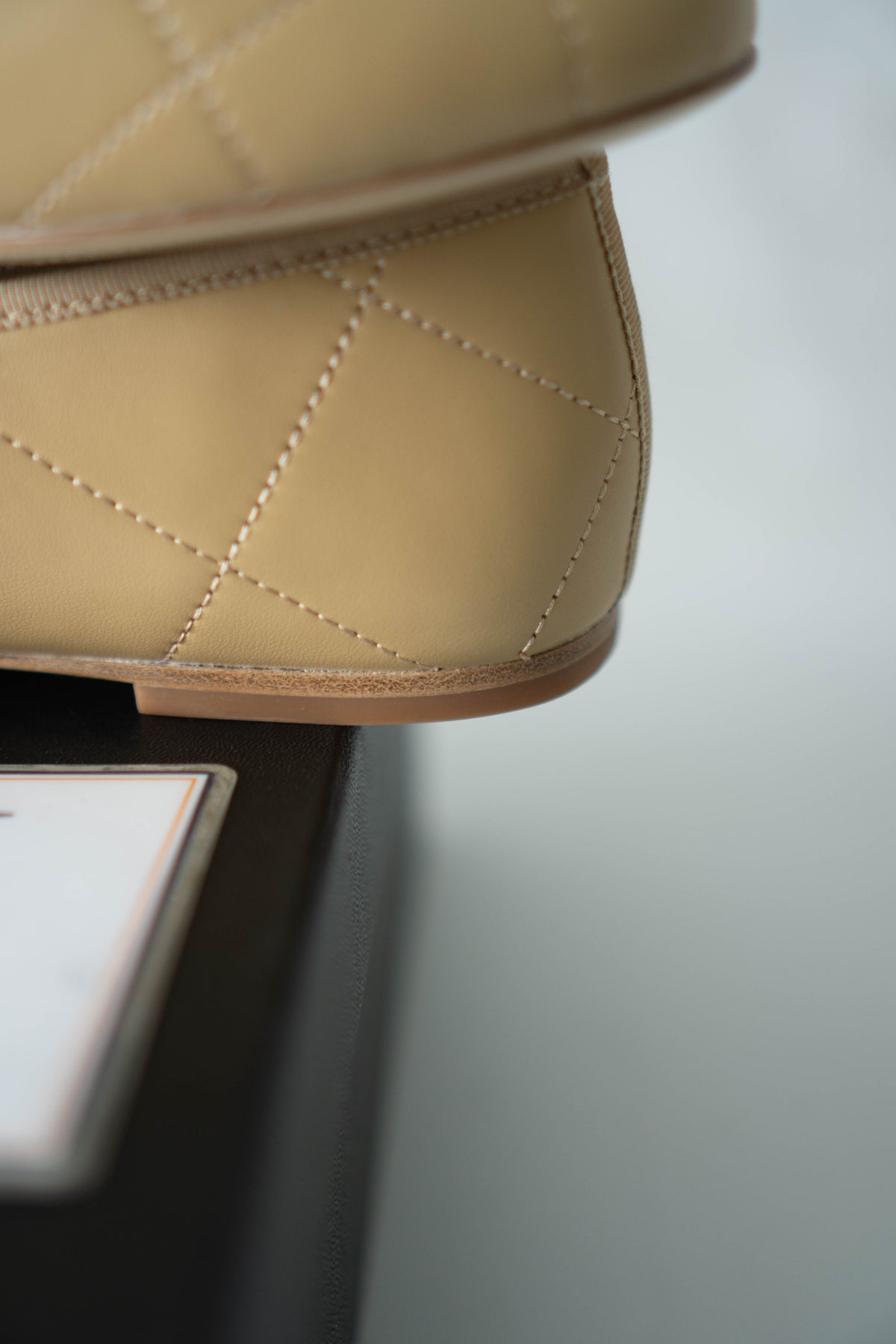 CC Quilted Ballet Flats – Beige & Black Lambskin