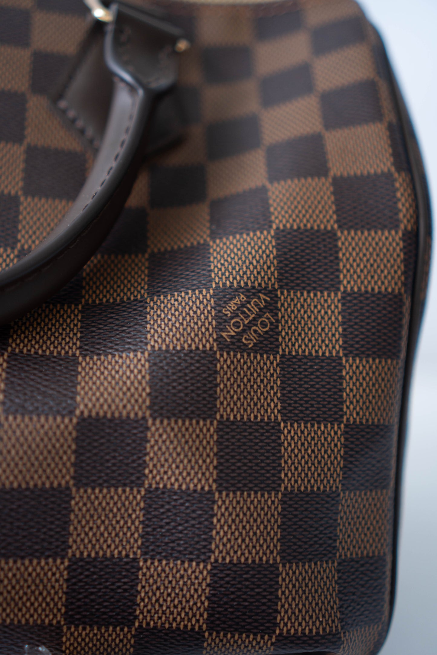 Speedy 25 – Damier Ebene Canvas with Dark Brown Leather Trim