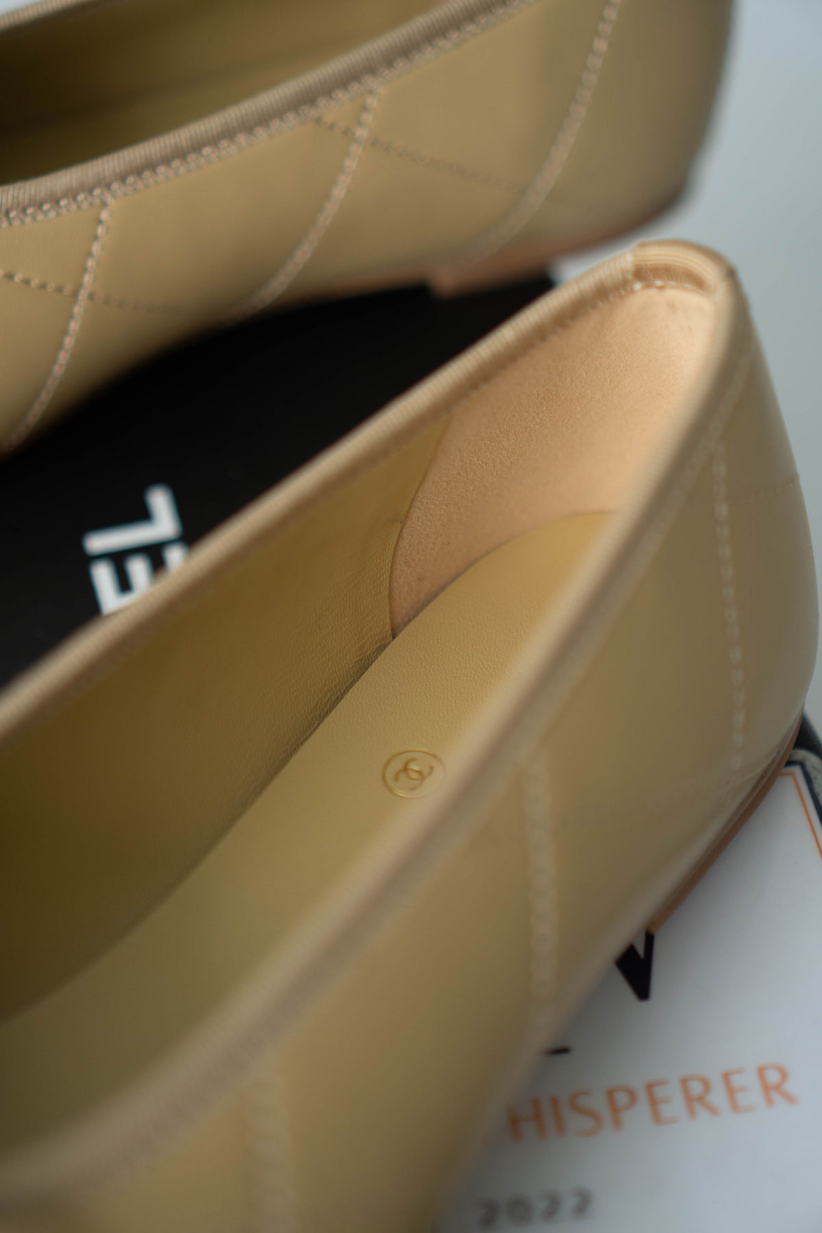 CC Quilted Ballet Flats – Beige & Black Lambskin