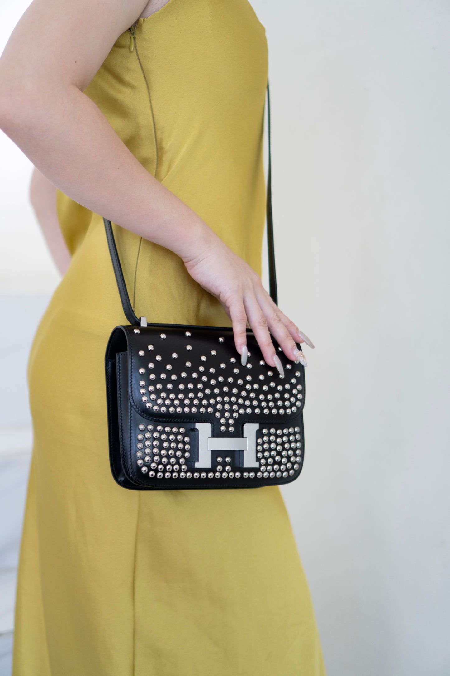 Constanc 18 – Black Box Leather with Stud Detailing