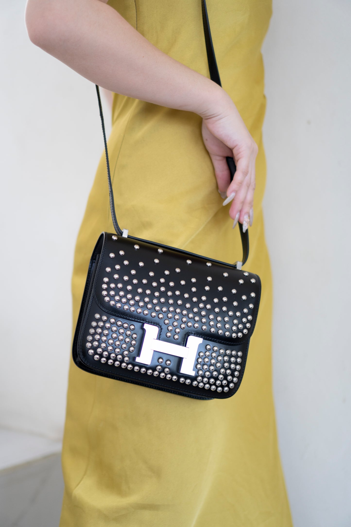 Constanc 18 – Black Box Leather with Stud Detailing