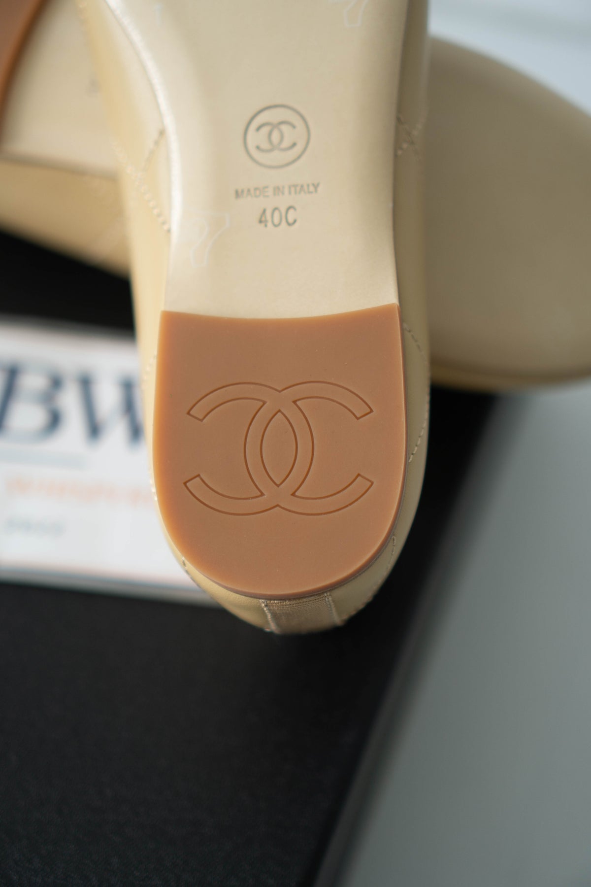CC Quilted Ballet Flats – Beige & Black Lambskin