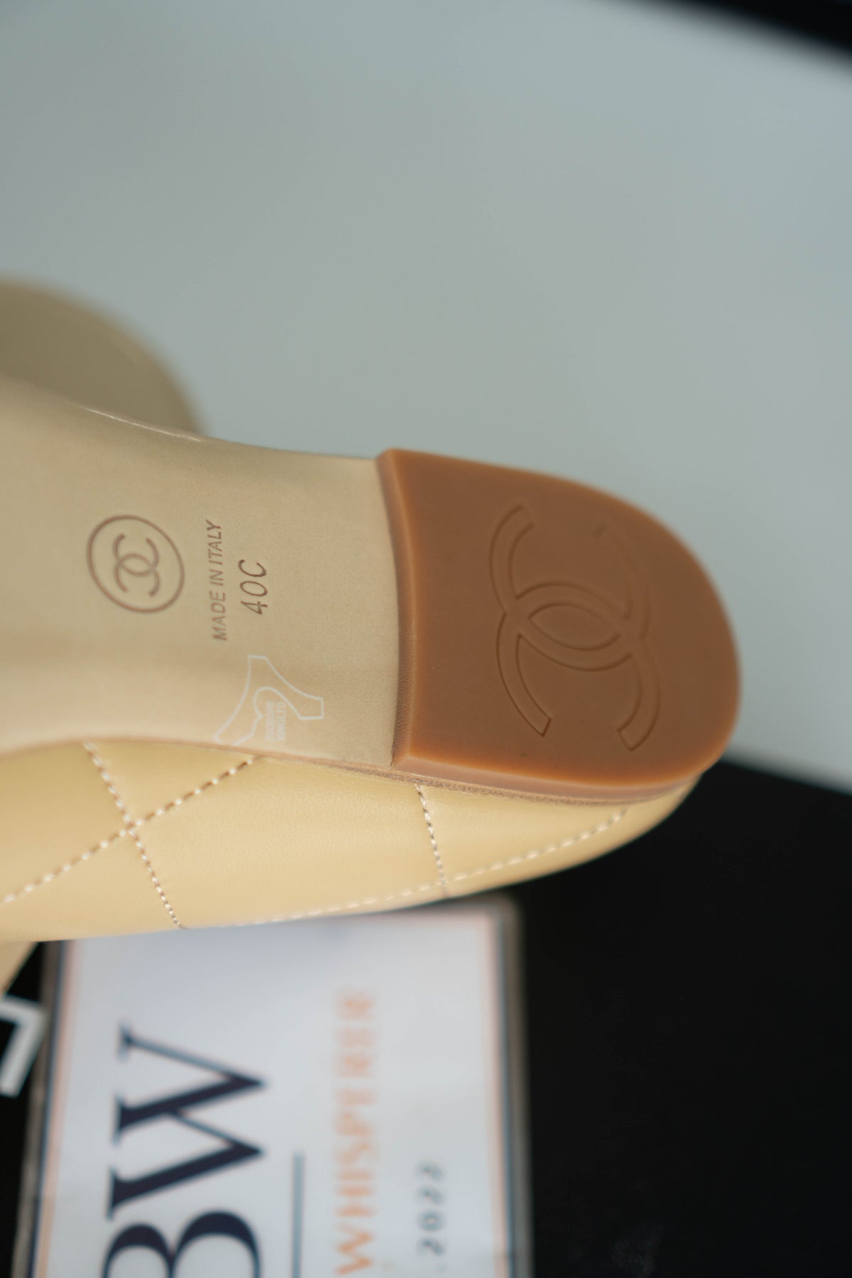 CC Quilted Ballet Flats – Beige & Black Lambskin