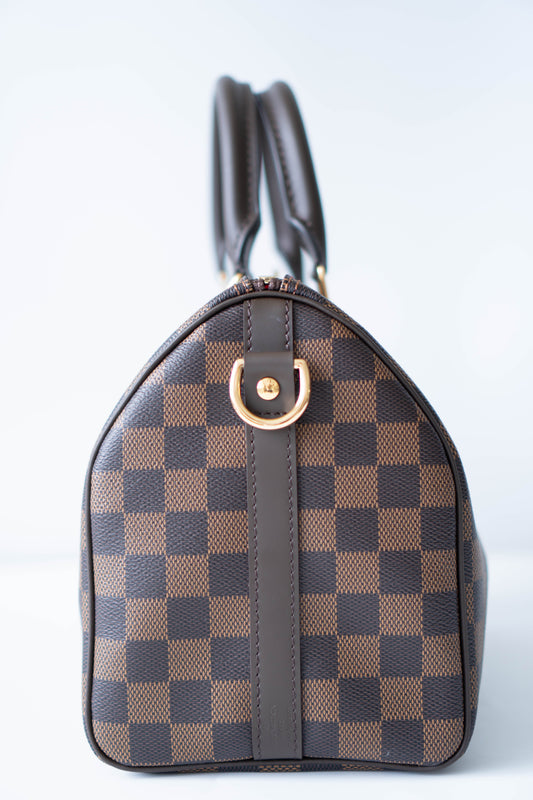 Speedy 25 – Damier Ebene Canvas with Dark Brown Leather Trim