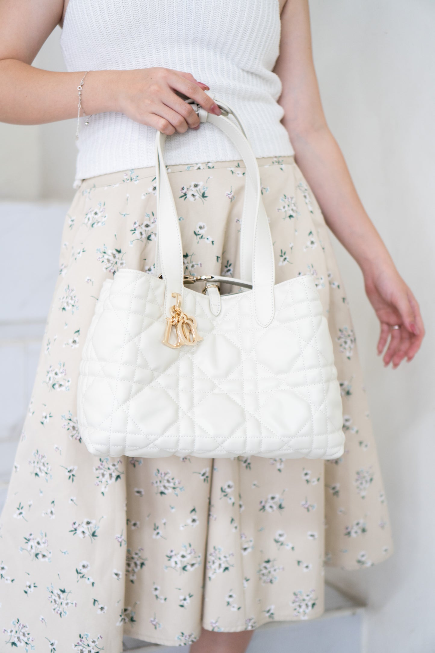Toujour Quilted Tote Bag – Latte Calfskin with Light Gold Hardware