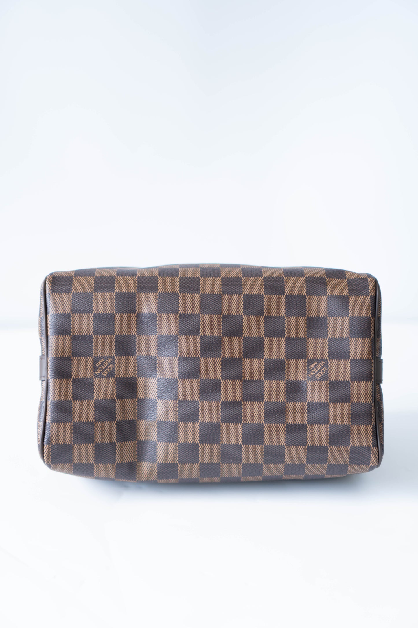 Speedy 25 – Damier Ebene Canvas with Dark Brown Leather Trim