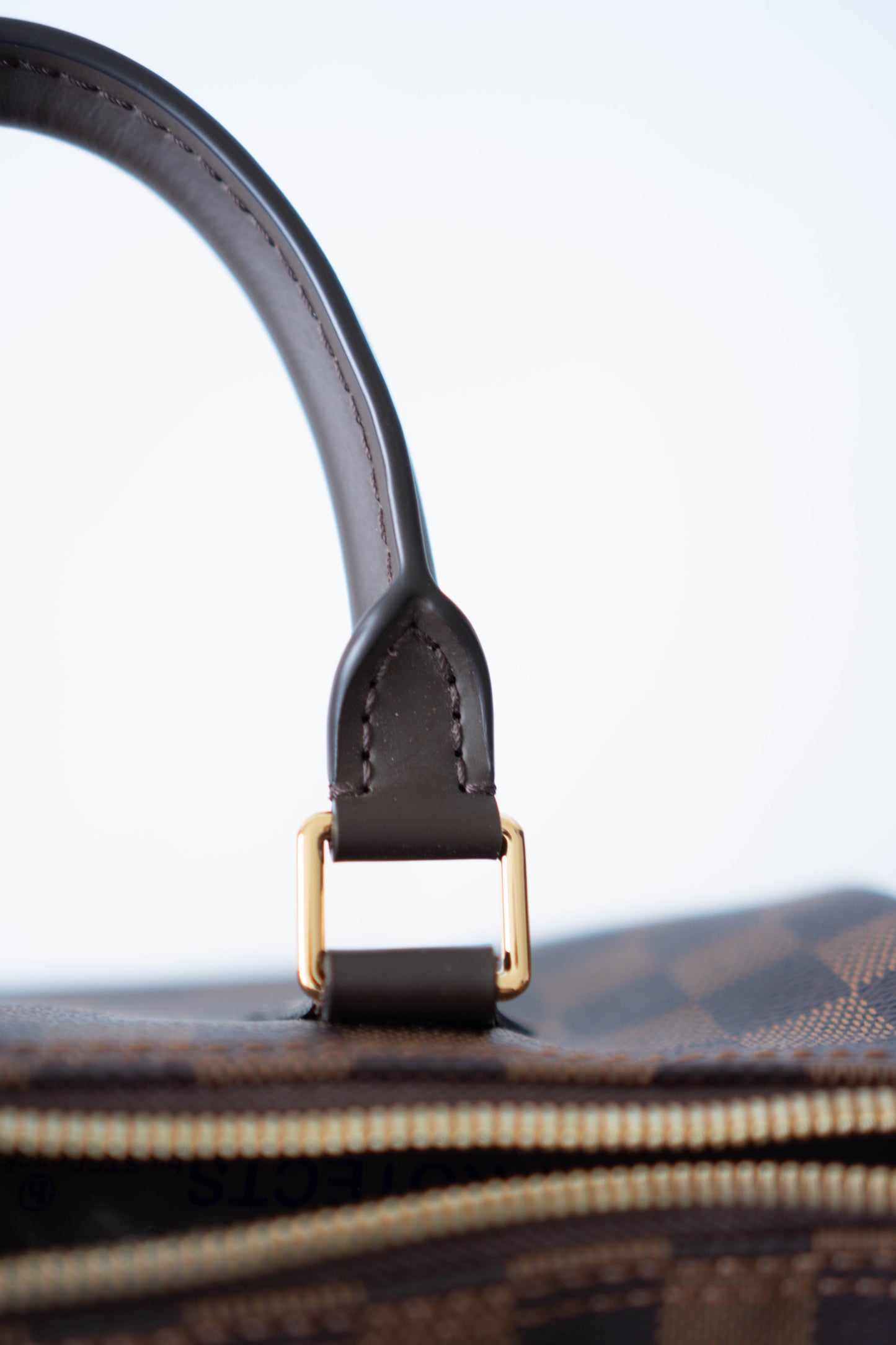 Speedy 25 – Damier Ebene Canvas with Dark Brown Leather Trim