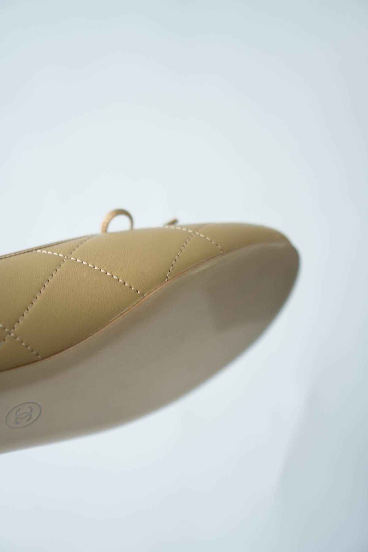 CC Quilted Ballet Flats – Beige & Black Lambskin