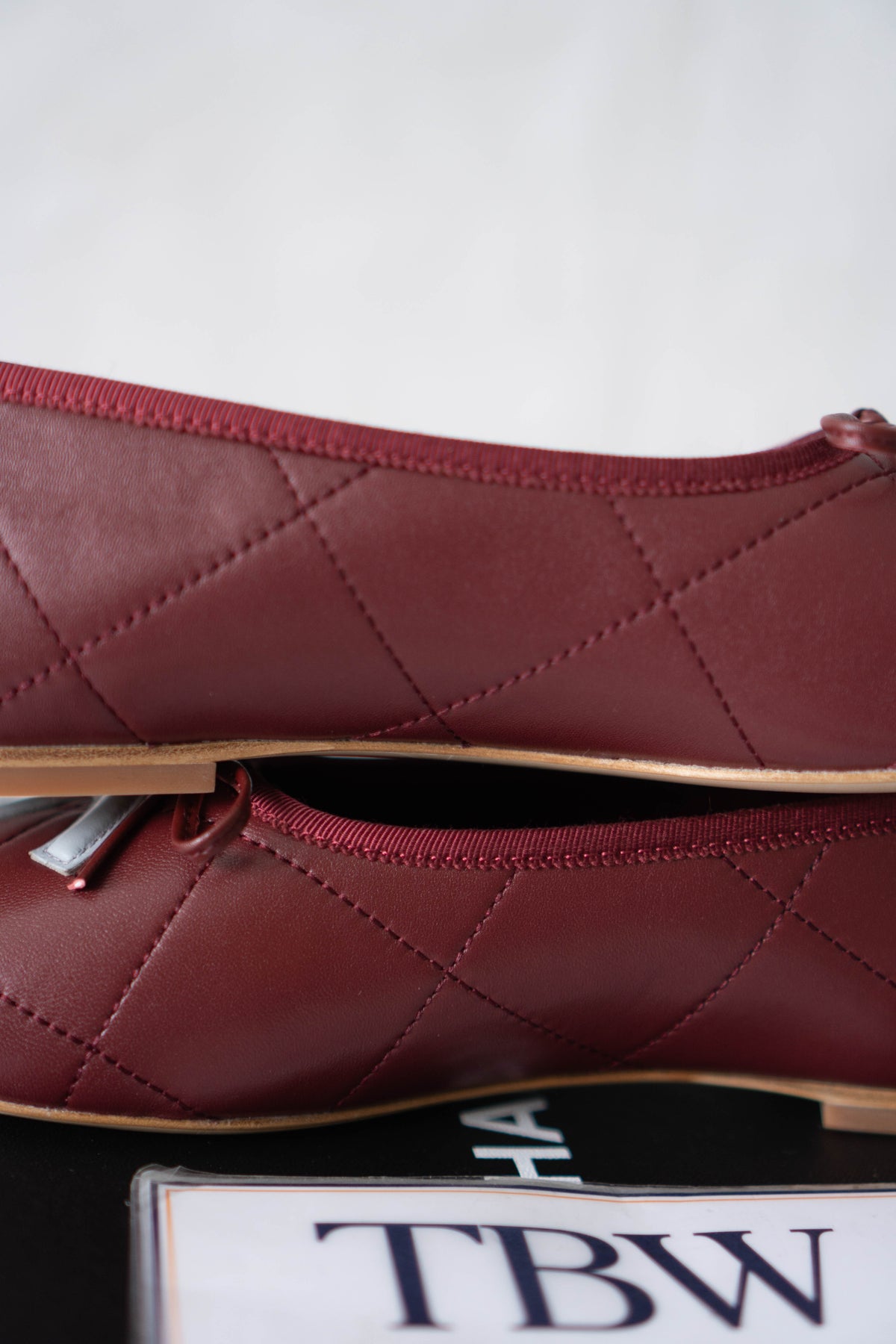 CC Quilted Ballet Flats – Burgundy & Light Blue Lambskin