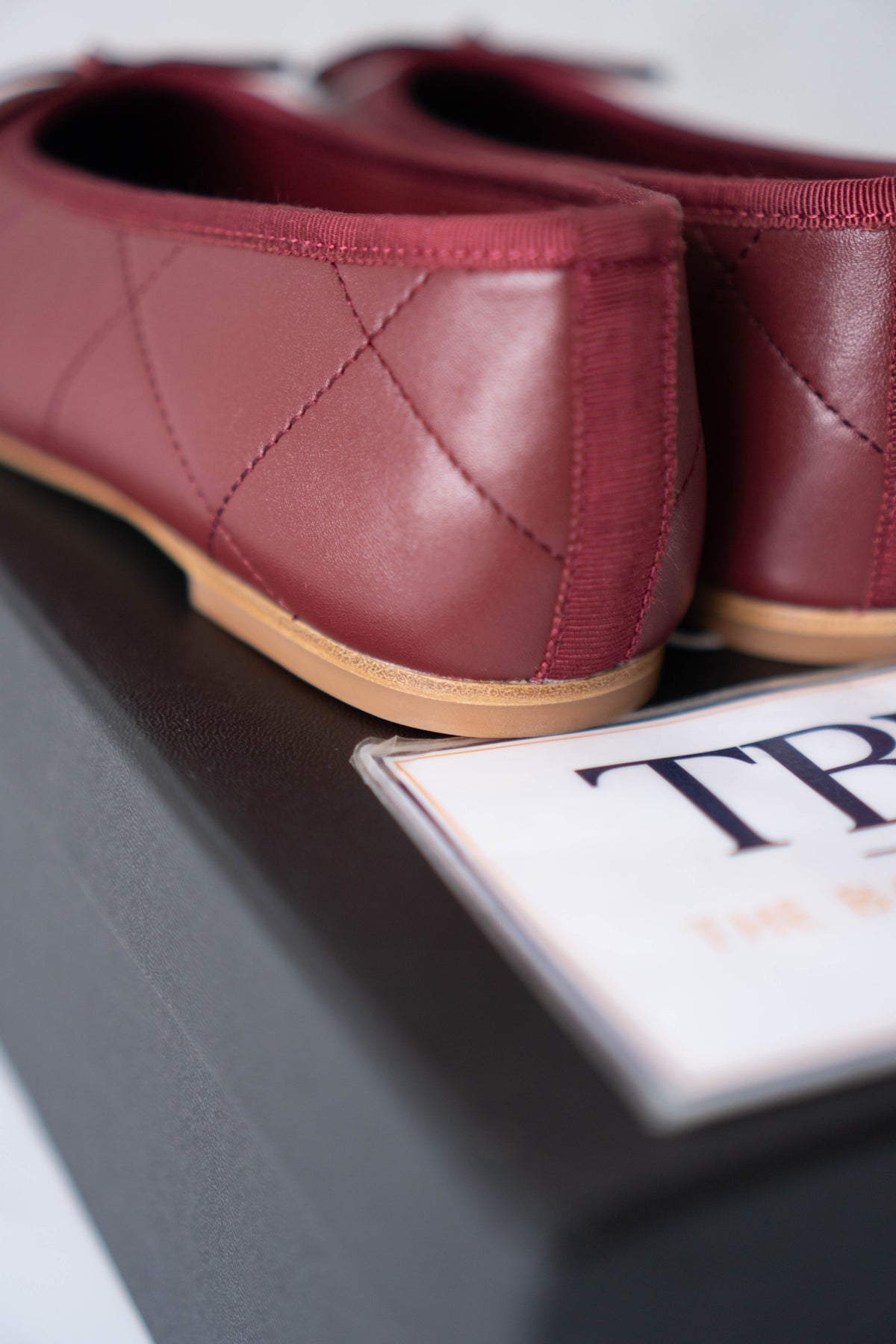 CC Quilted Ballet Flats – Burgundy & Light Blue Lambskin
