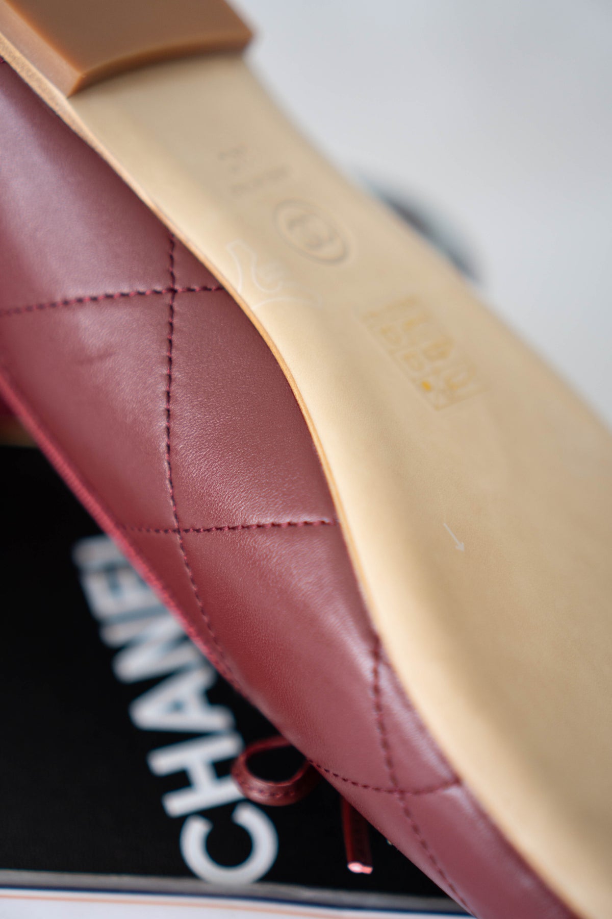 CC Quilted Ballet Flats – Burgundy & Light Blue Lambskin