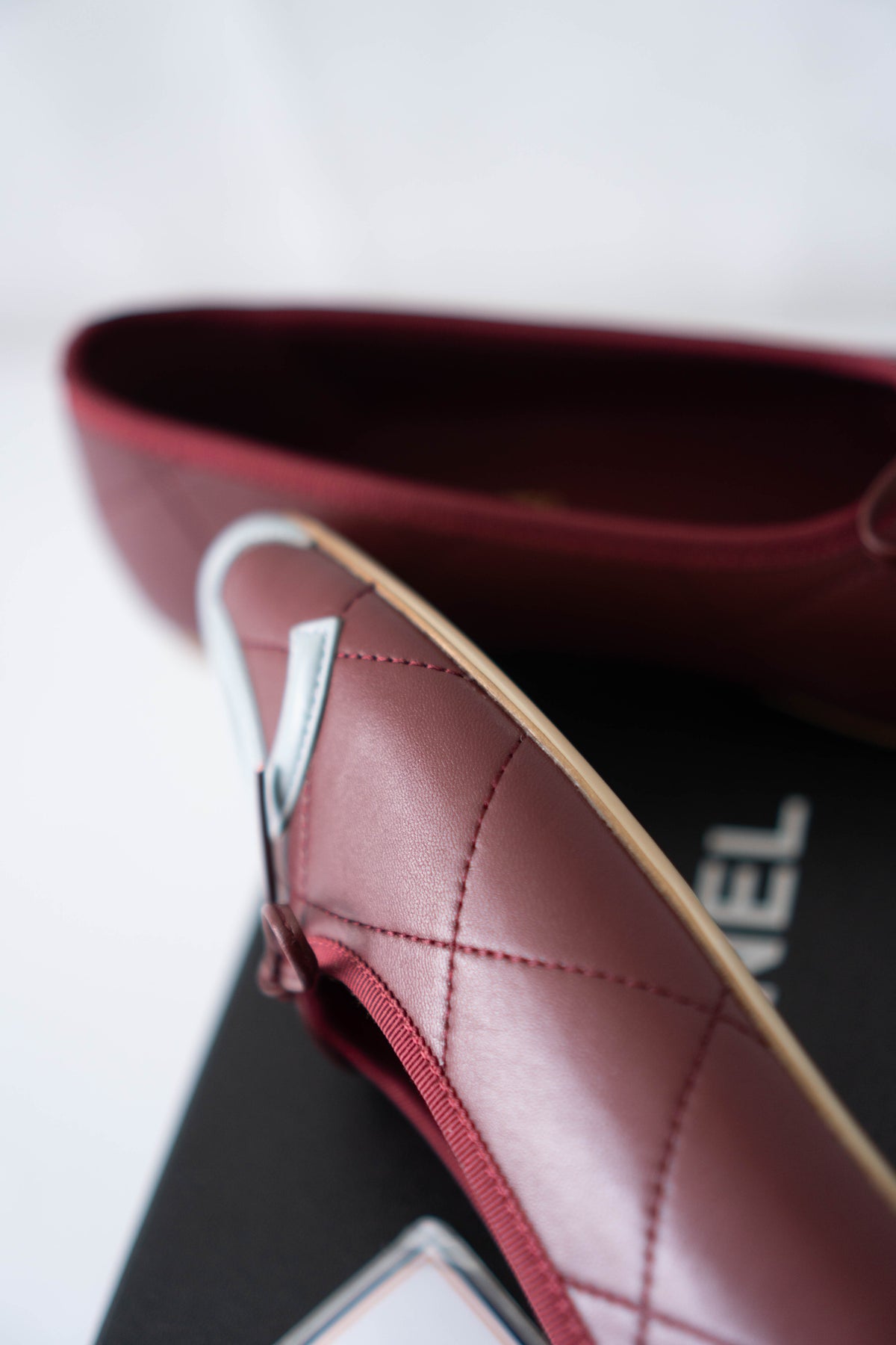 CC Quilted Ballet Flats – Burgundy & Light Blue Lambskin