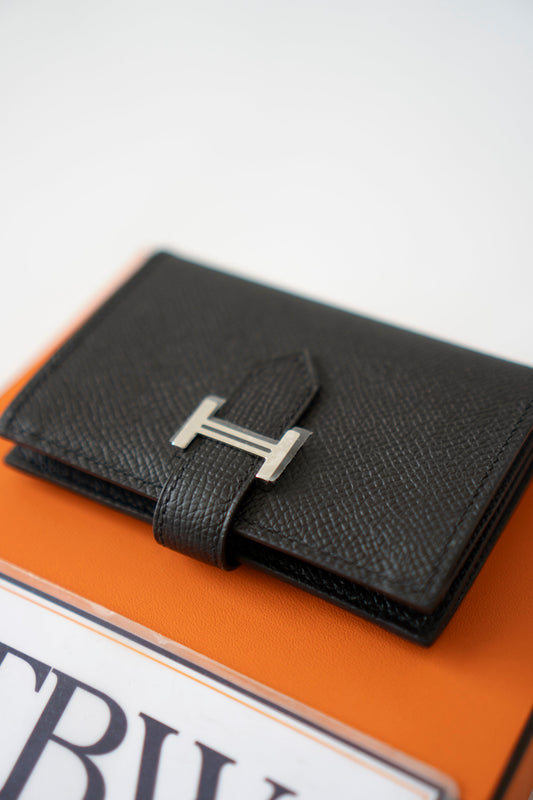 Bearn Card Holder – Black Epsom Leather with Palladium Hardware