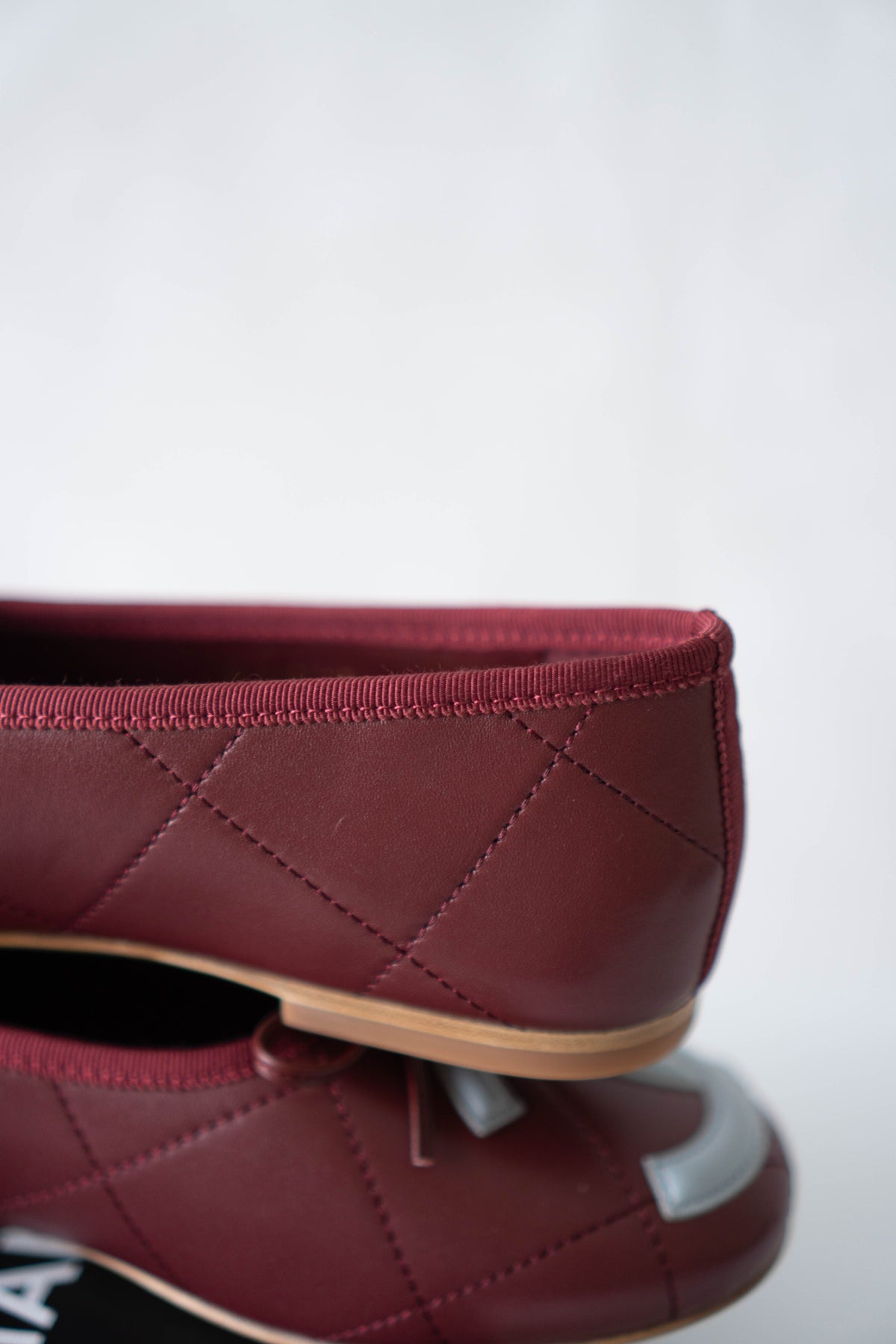 CC Quilted Ballet Flats – Burgundy & Light Blue Lambskin