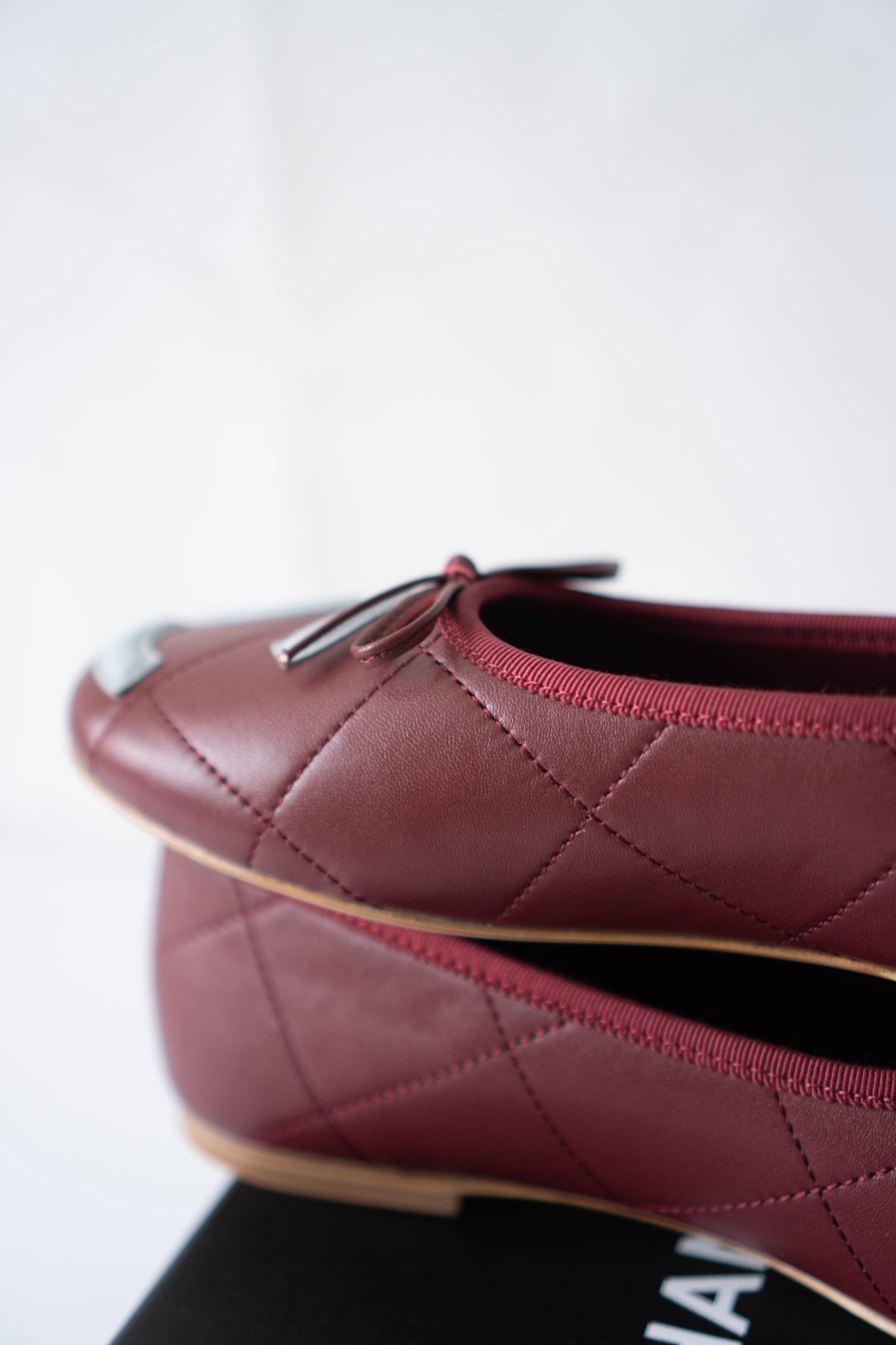 CC Quilted Ballet Flats – Burgundy & Light Blue Lambskin