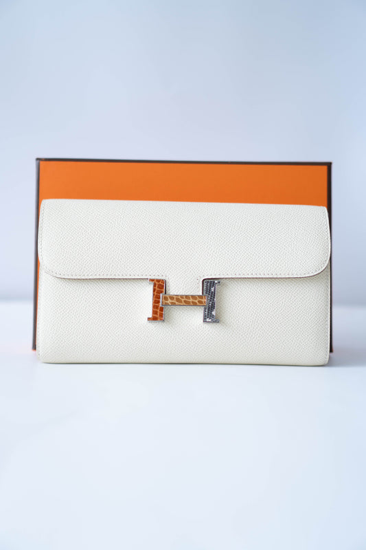 Constanc Wallet To Go with Touch of Exotic Nata Epsom Leather with Palladium Hardware