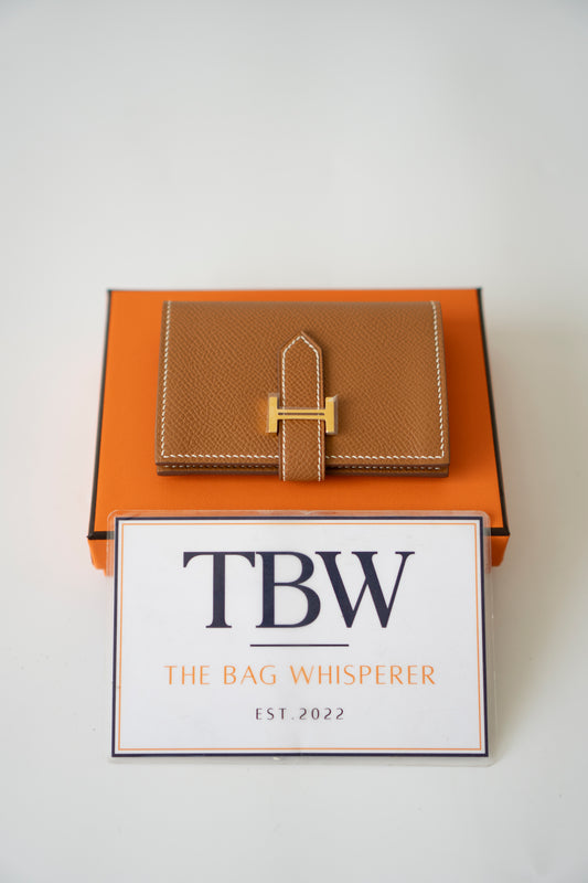Bearn Card Holder – Gold Epsom Leather with Gold Hardware
