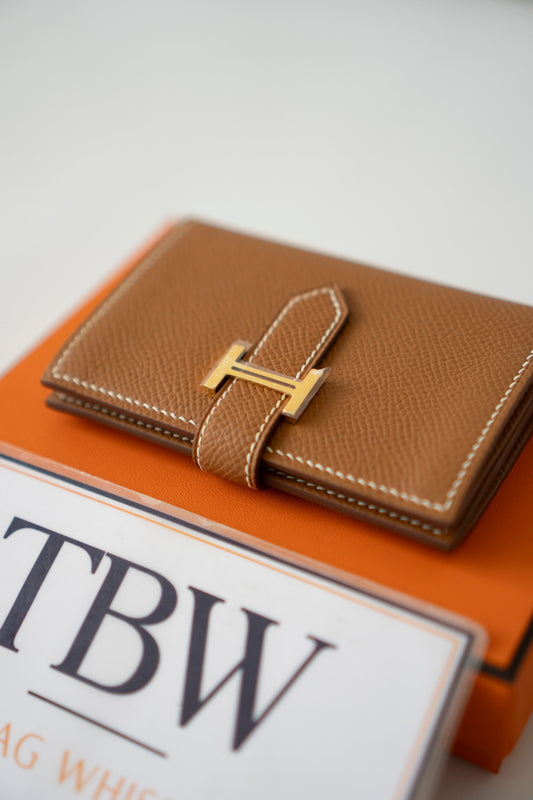 Bearn Card Holder – Gold Epsom Leather with Gold Hardware
