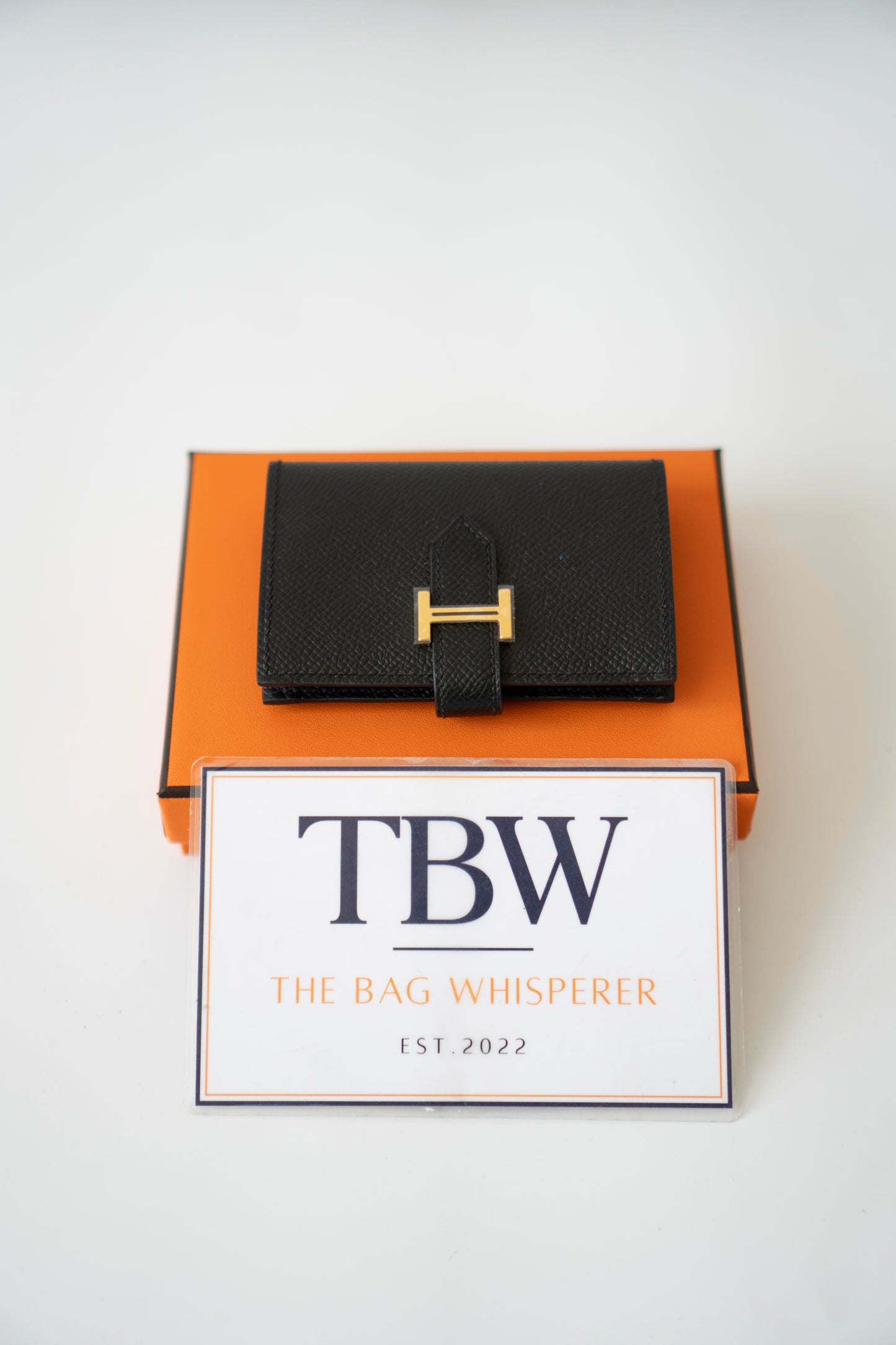 Bearn Card Holder – Black Epsom Leather with Gold Hardware