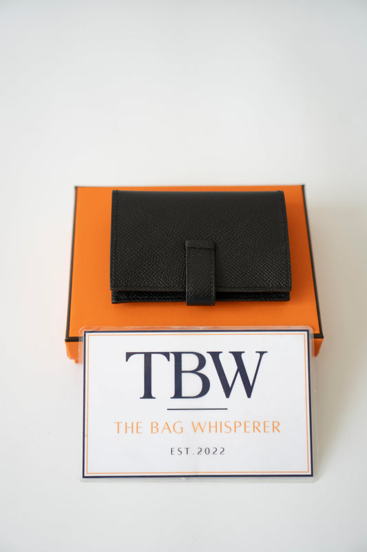 Bearn Card Holder – Black Epsom Leather with Gold Hardware