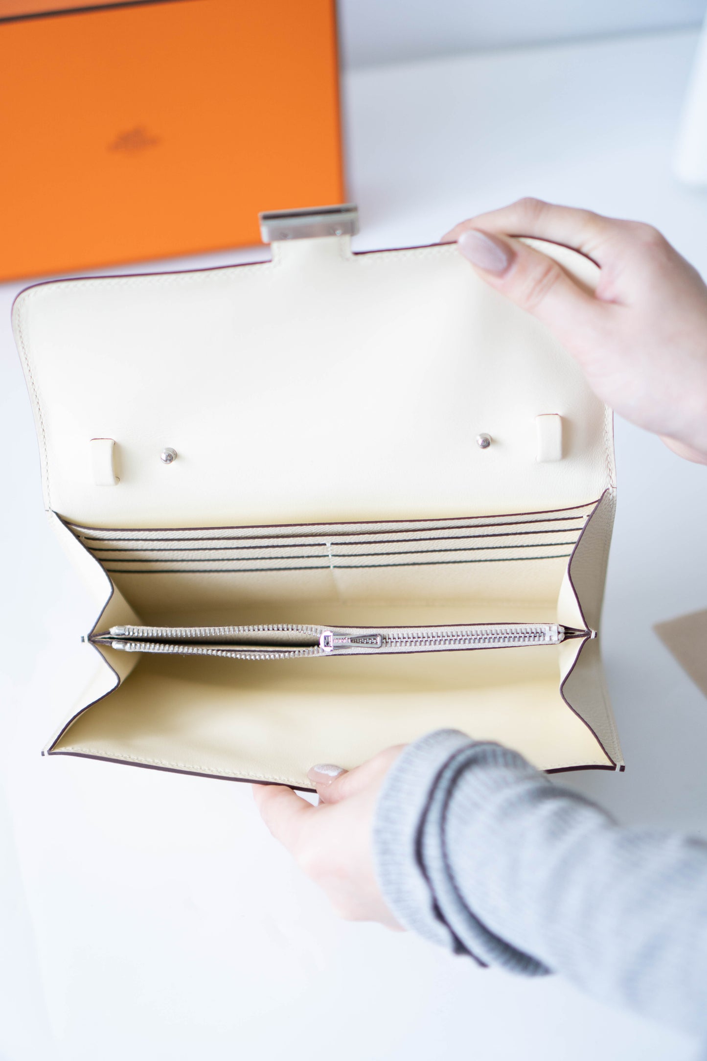 Constanc Wallet To Go with Touch of Exotic Nata Epsom Leather with Palladium Hardware