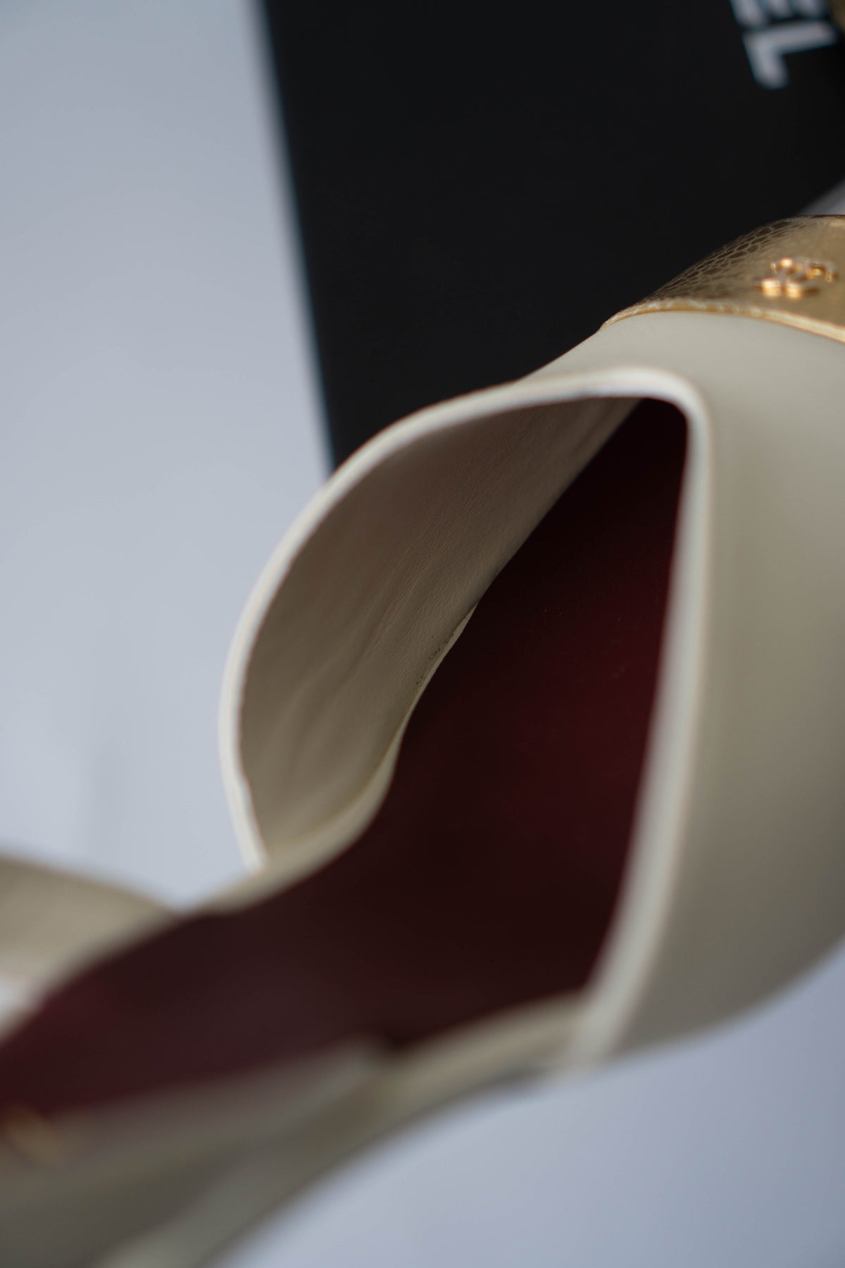 CC Cap-Toe Slingback Pumps – Cream &amp; Crackled Metallic Gold Leather
