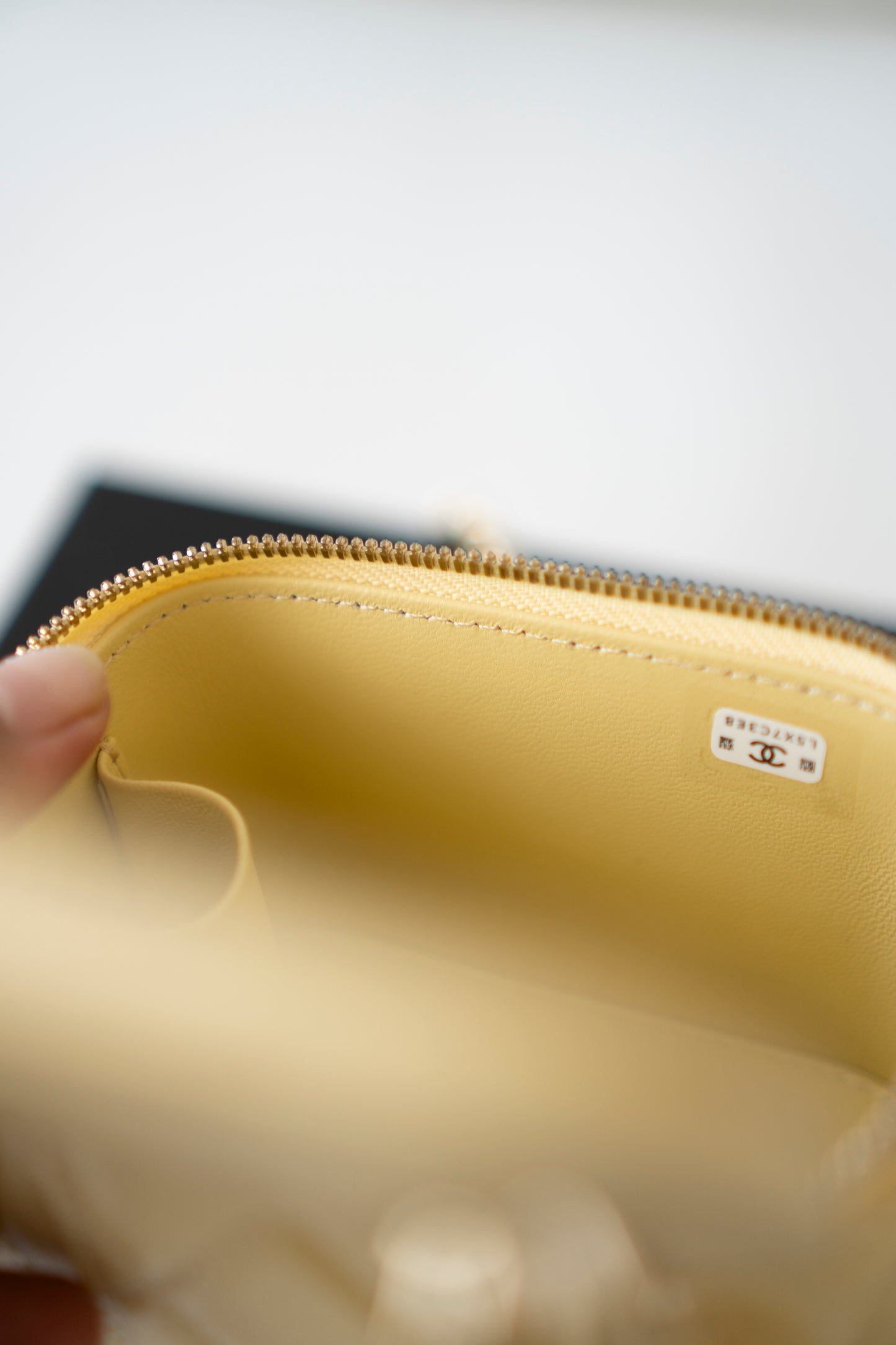 Classic Top Handle Mini Vanity Case – Light Yellow Lambskin with Gold Hardware