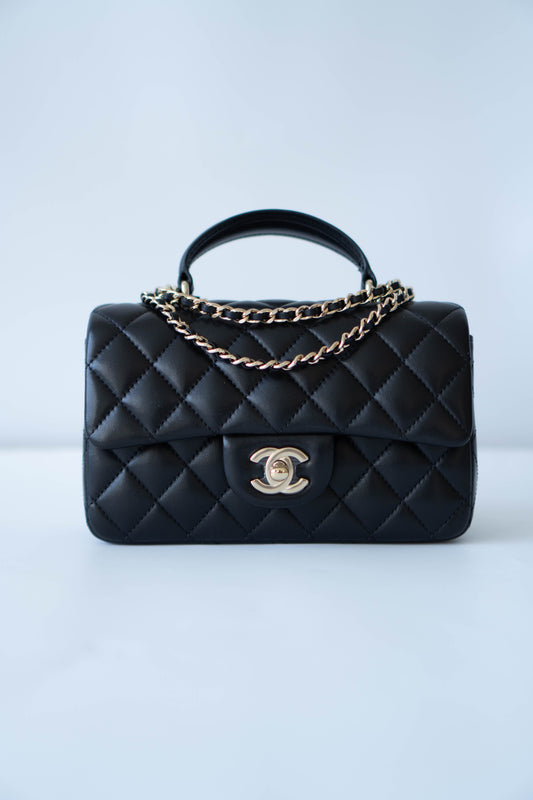 Mini Top Handle Flap – Black Lambskin with Gold Hardware