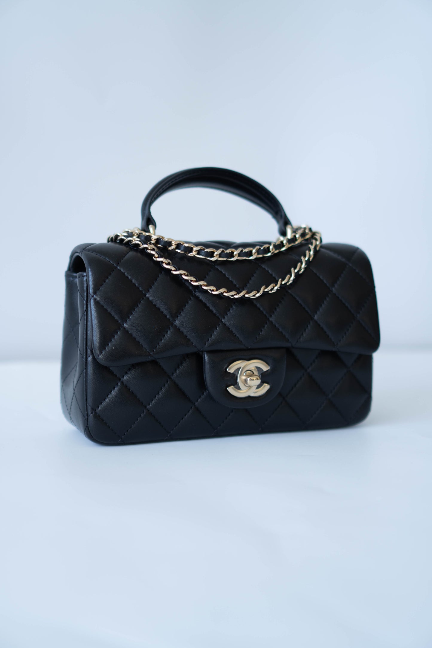 Mini Top Handle Flap – Black Lambskin with Gold Hardware