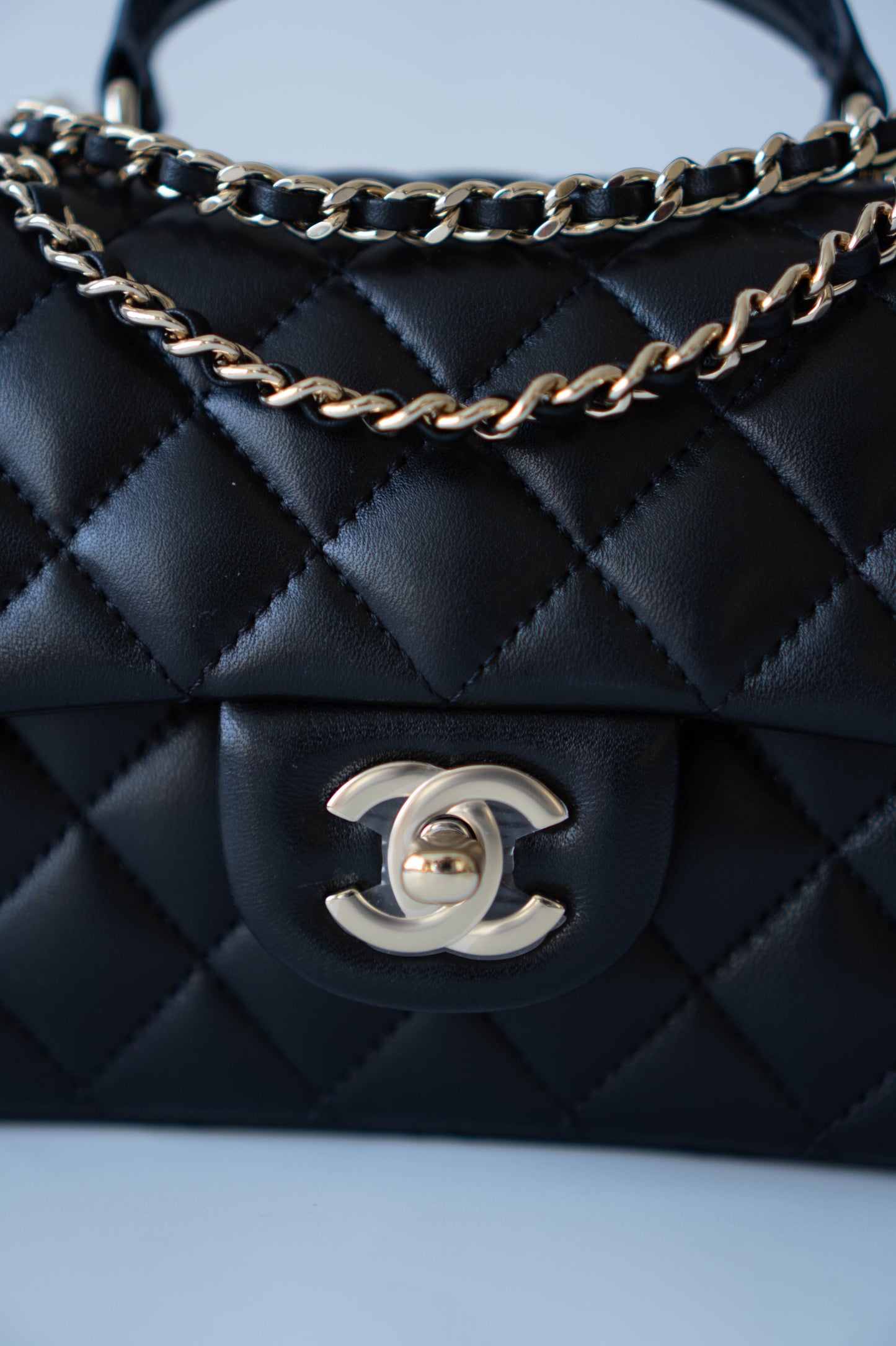 Mini Top Handle Flap – Black Lambskin with Gold Hardware