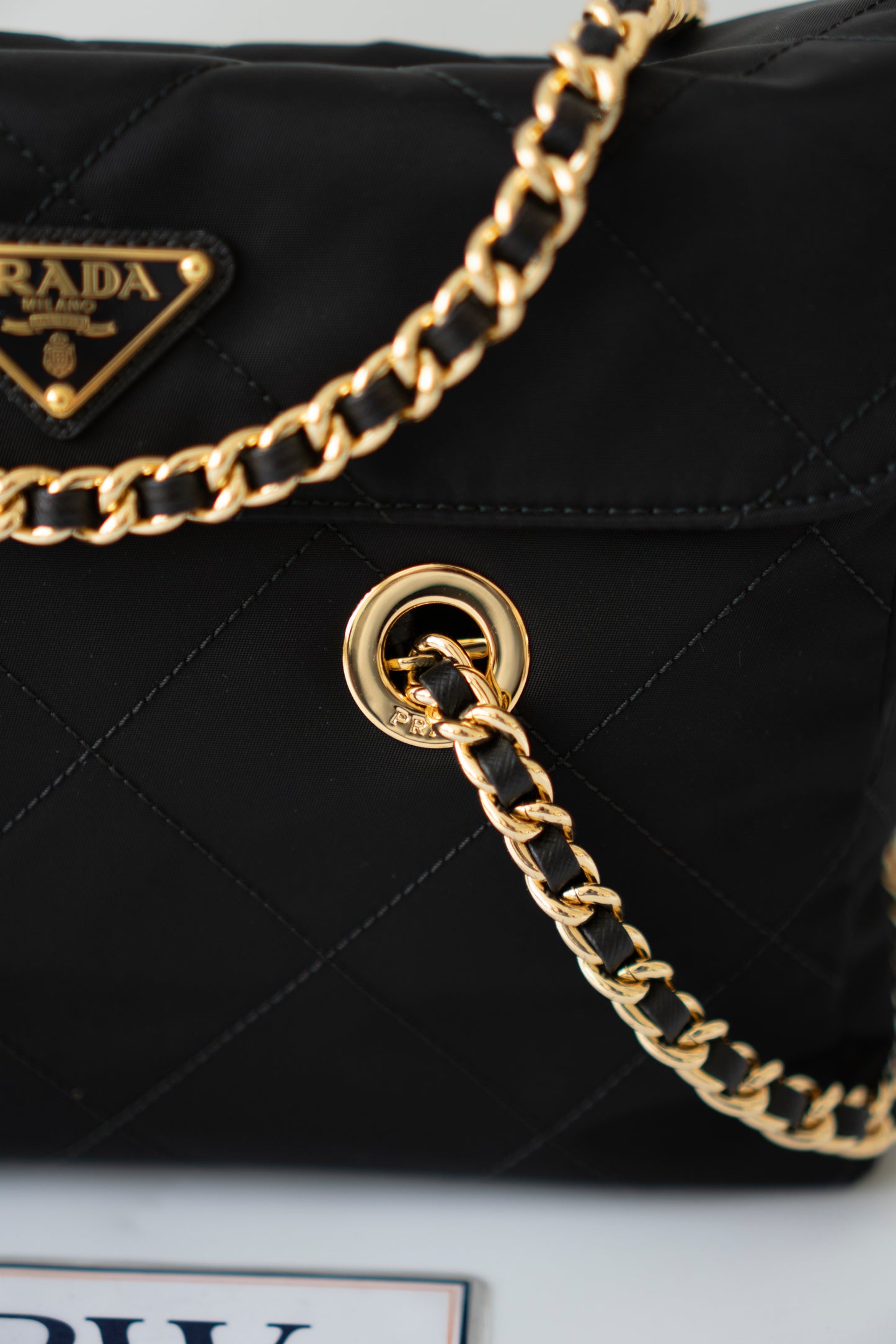 Quilted Nylon Tessuto Impuntu Chain Shoulder Bag – Black with Gold Hardware