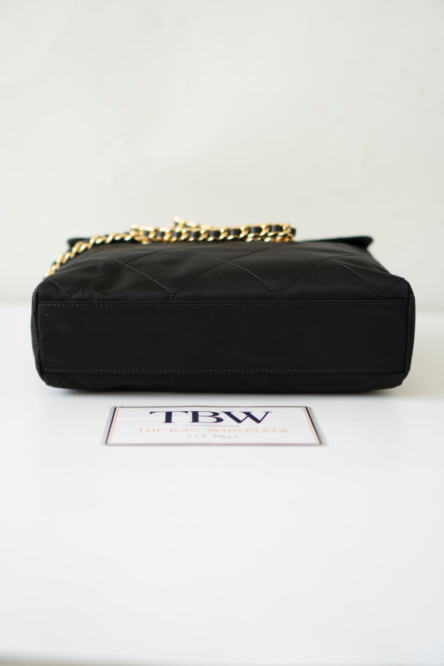 Quilted Nylon Tessuto Impuntu Chain Shoulder Bag – Black with Gold Hardware