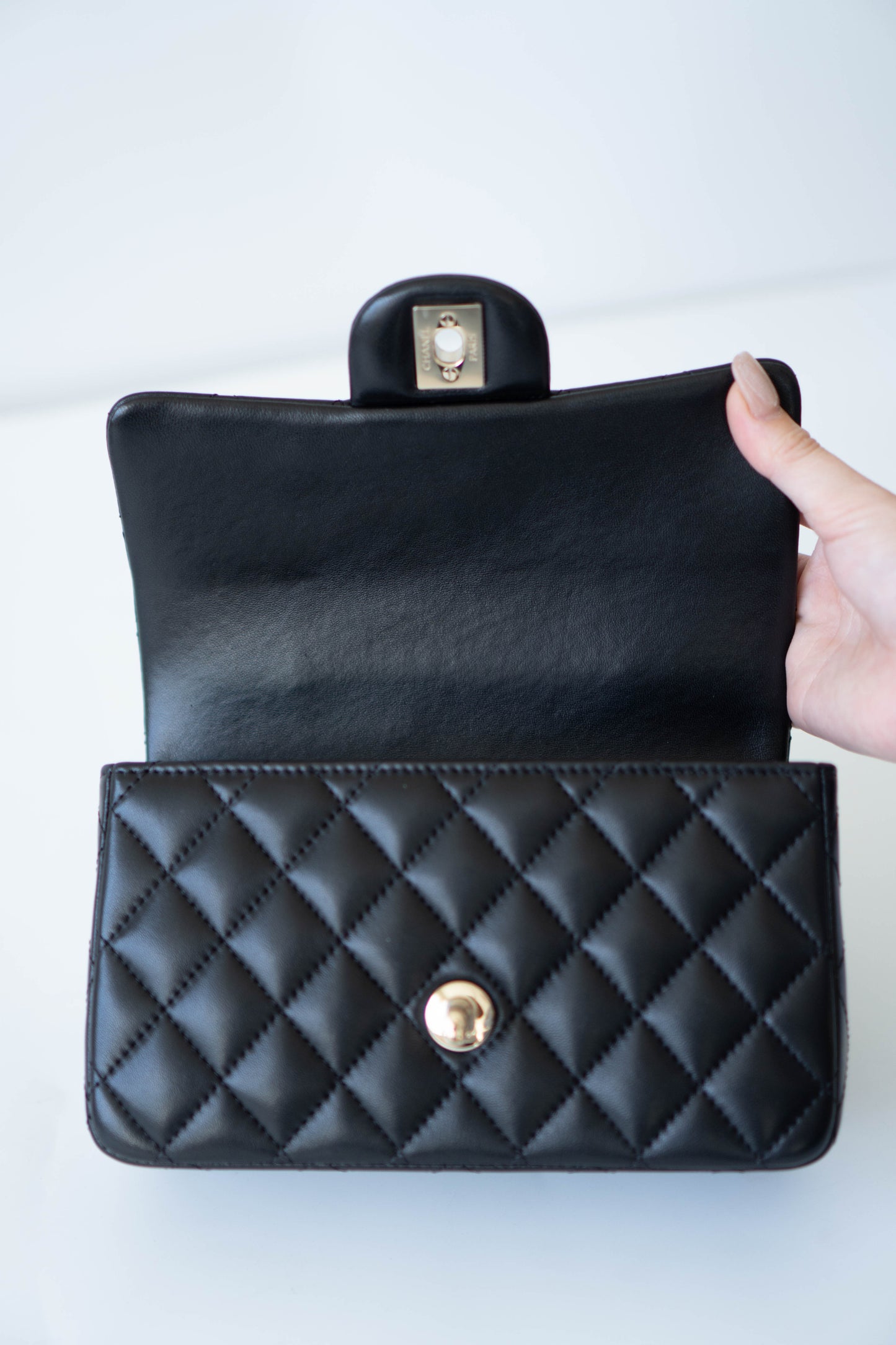 Mini Top Handle Flap – Black Lambskin with Gold Hardware
