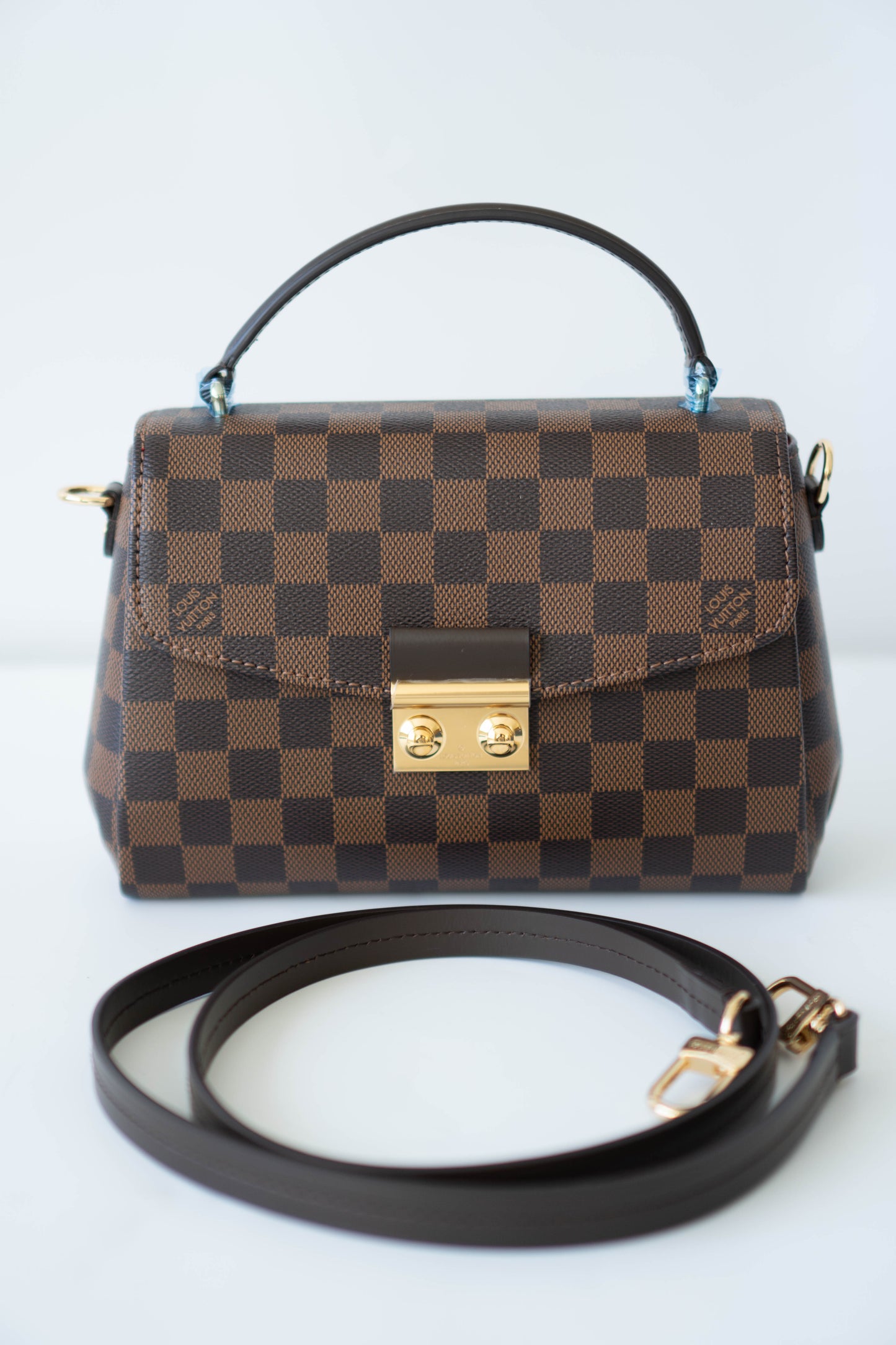 Croisette Top Handle Flap – Damier Ebene Canvas with Gold Hardware
