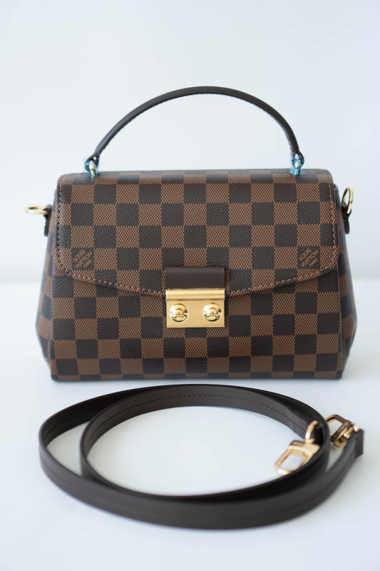 Croisette Top Handle Flap – Damier Ebene Canvas with Gold Hardware