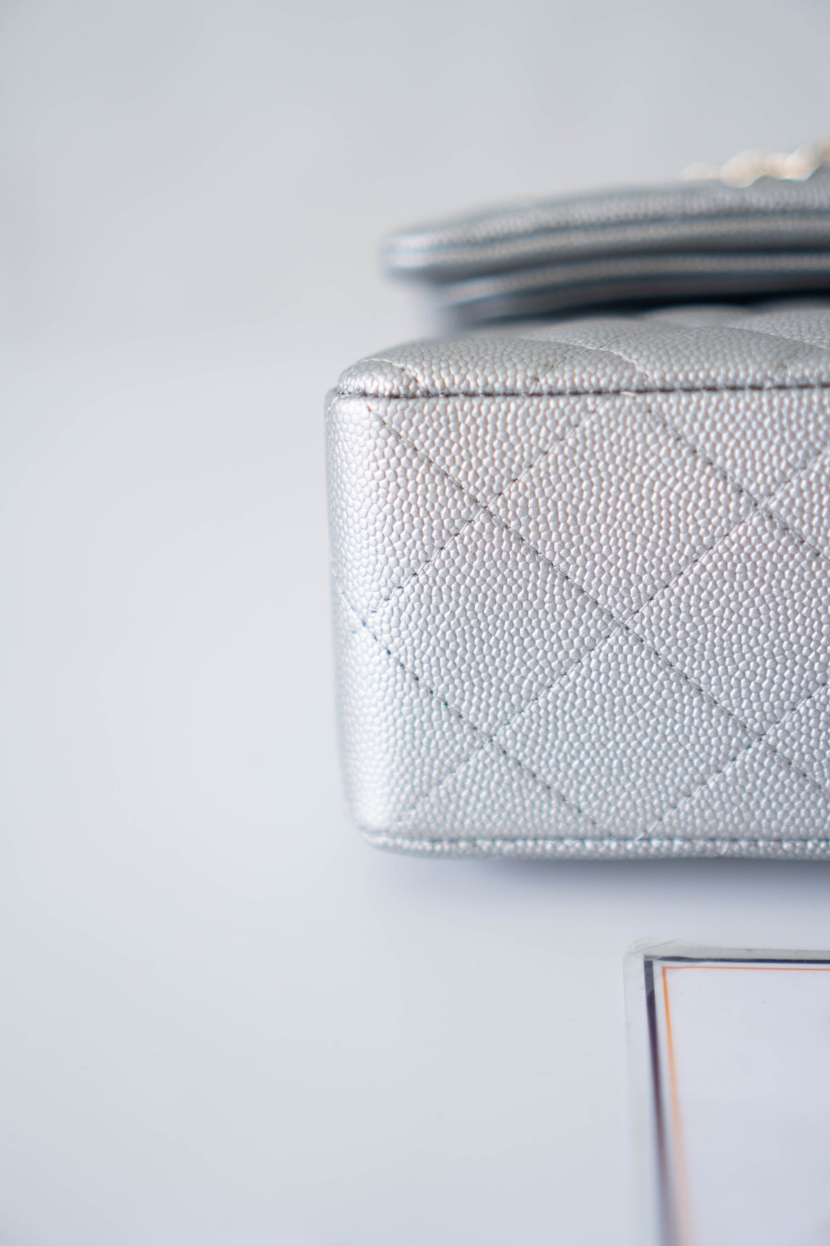 CC Classic Medium Double Flap Bag – Metallic Silver Iridescent Caviar in Light Gold Hardware