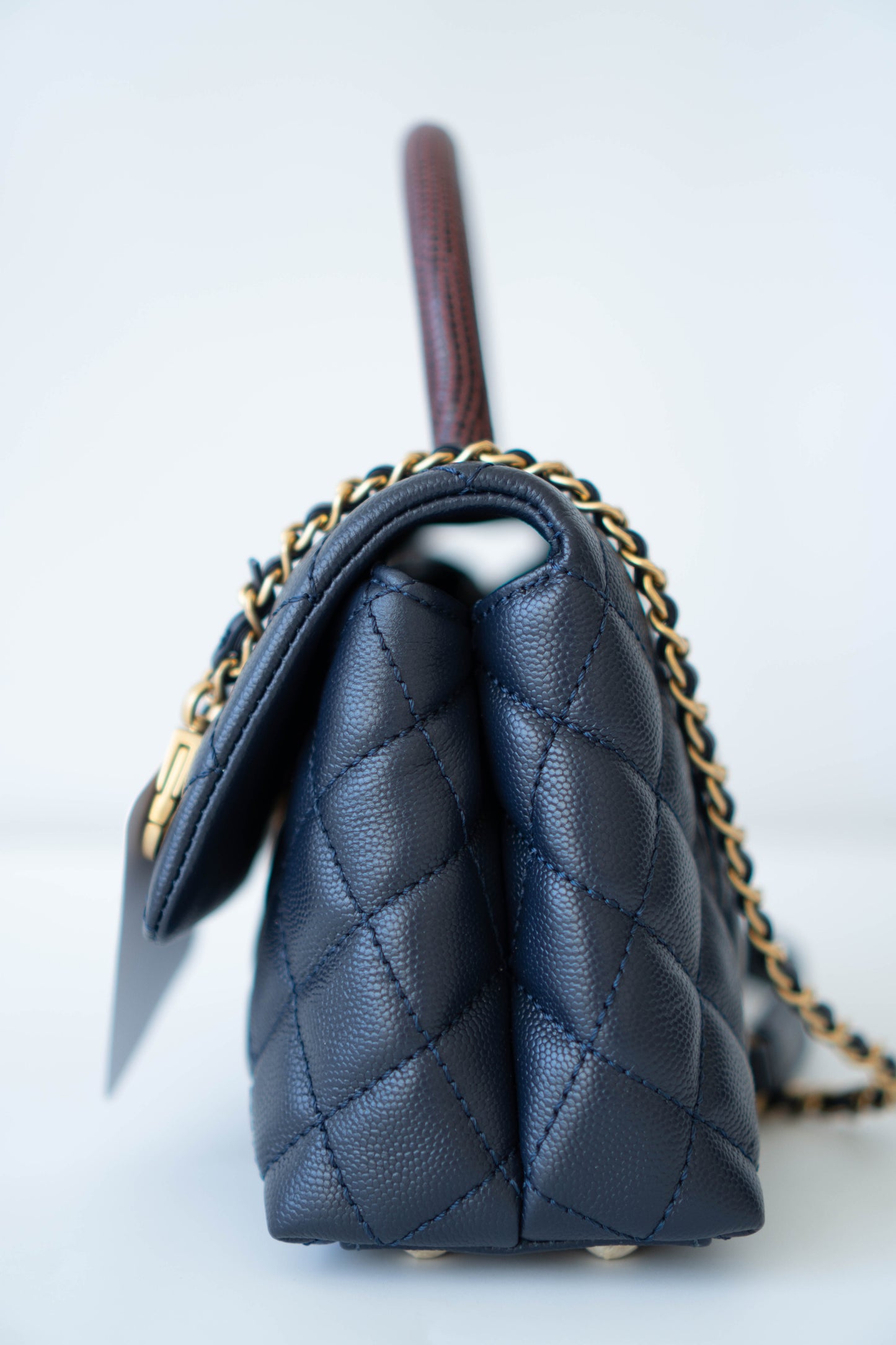 Coco Handle Small Navy Blue Caviar Leather & Snake Skin Handle with Gold Hardware