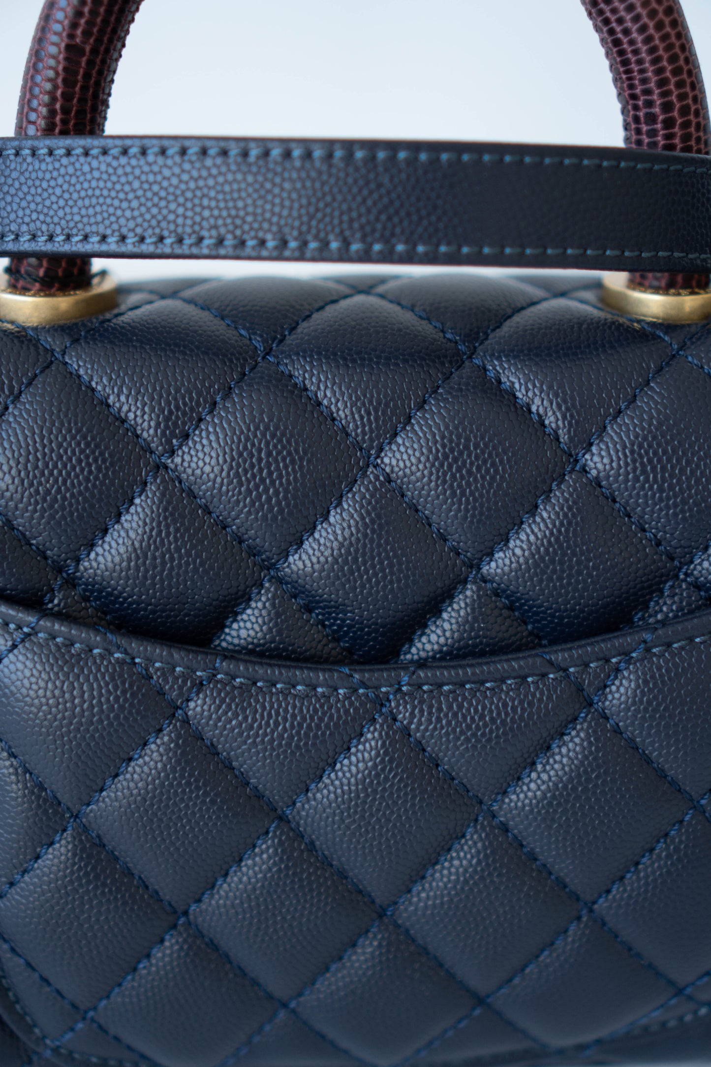 Coco Handle Small Navy Blue Caviar Leather & Snake Skin Handle with Gold Hardware