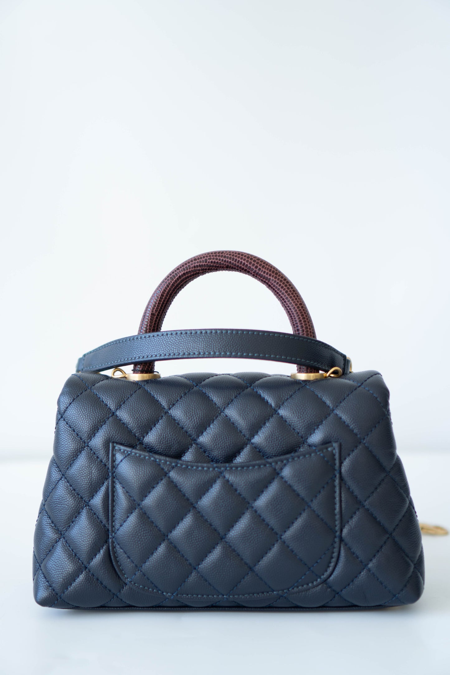 Coco Handle Small Navy Blue Caviar Leather & Snake Skin Handle with Gold Hardware