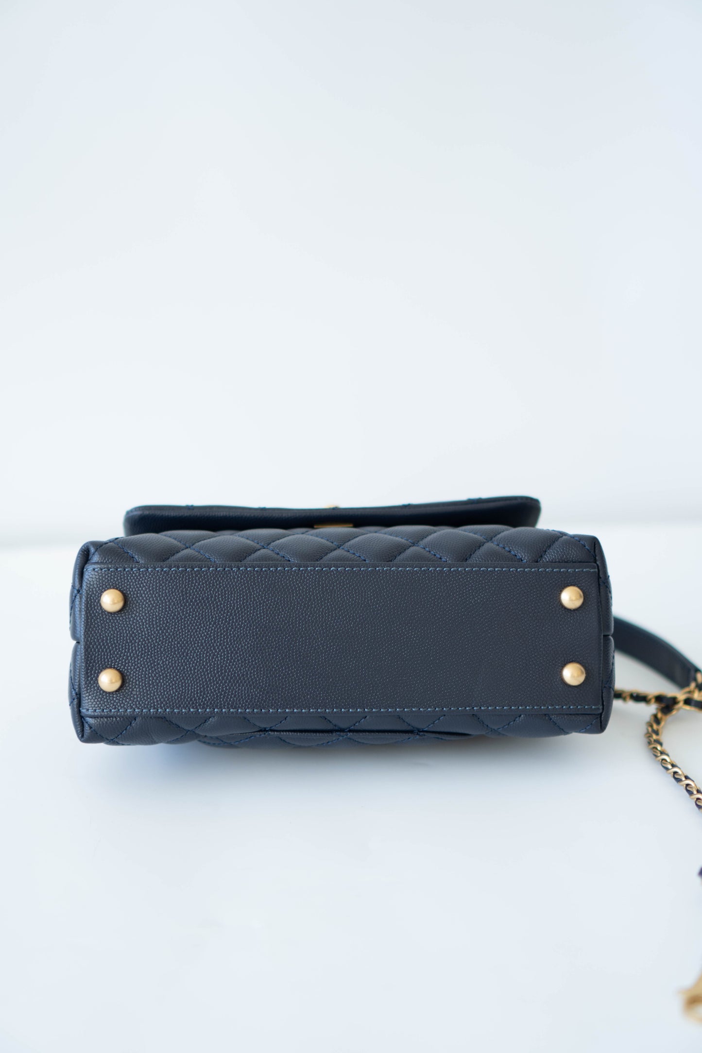 Coco Handle Small Navy Blue Caviar Leather & Snake Skin Handle with Gold Hardware