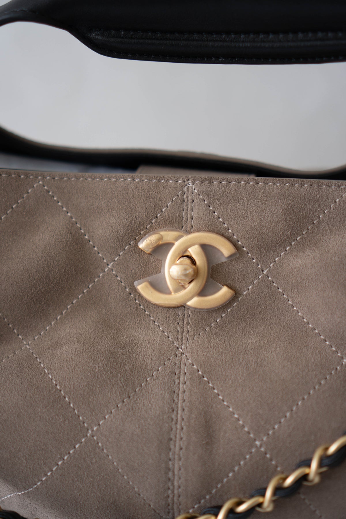 CC Large Hobo Bag – Taupe Suede & Black Calfskin
