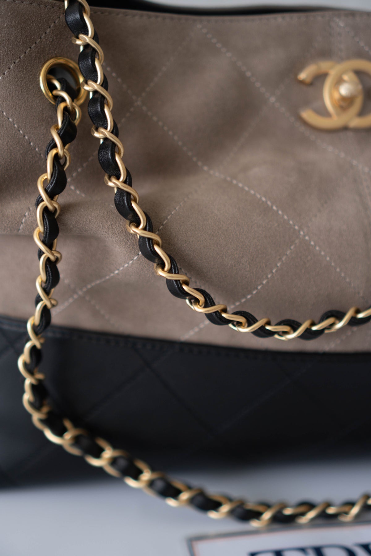 CC Large Hobo Bag – Taupe Suede & Black Calfskin